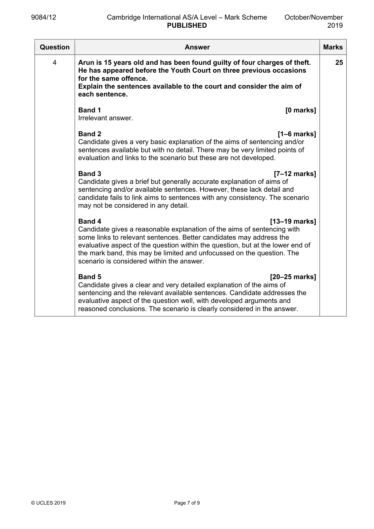 Mark scheme, page 7 of 9