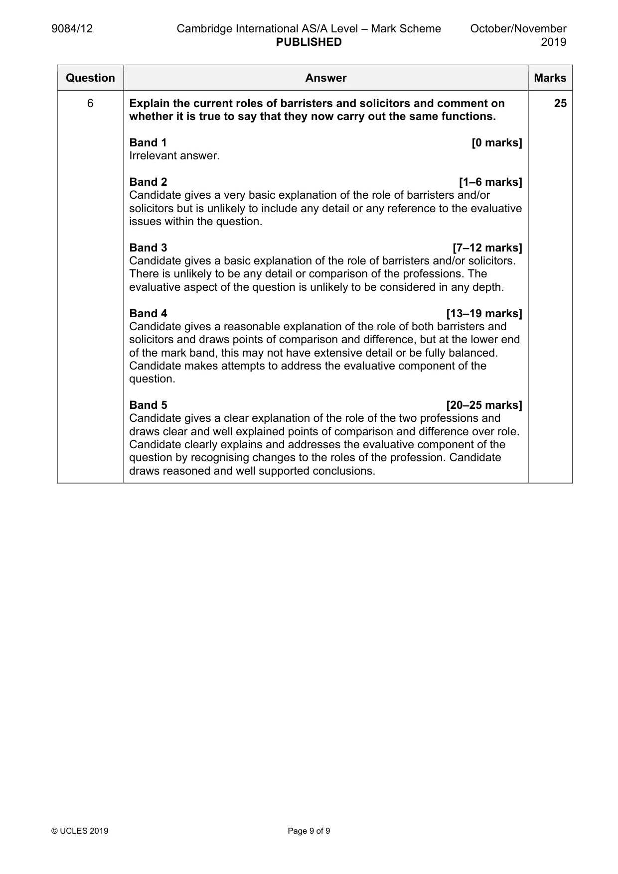 Mark scheme, page 9 of 9