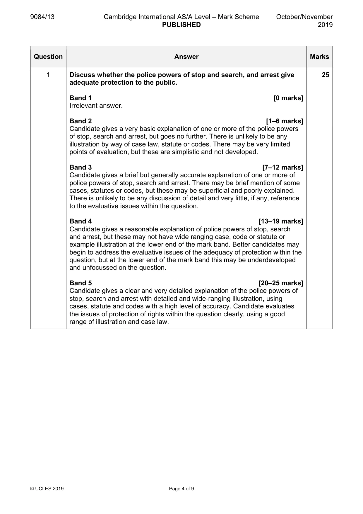 Mark scheme, page 4 of 9