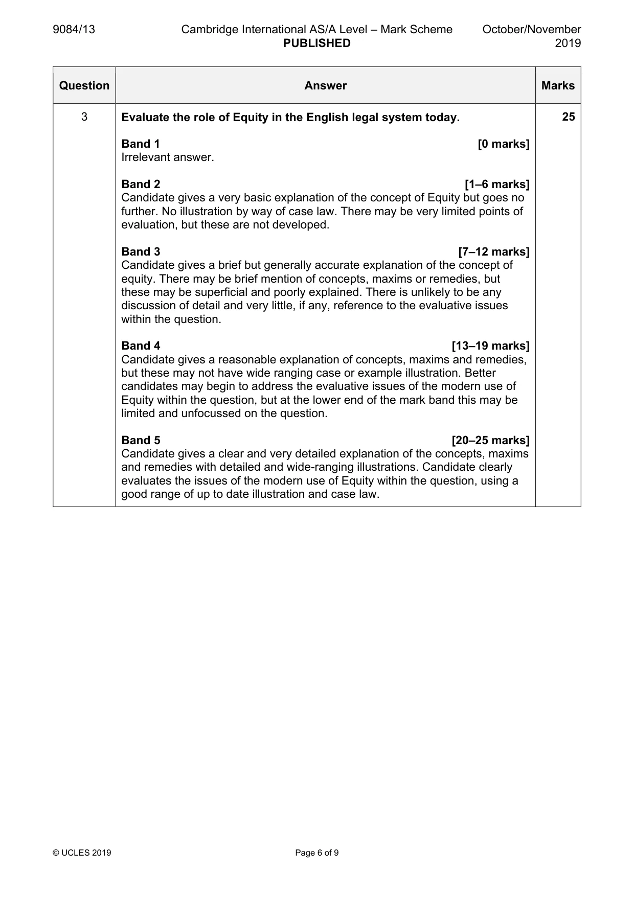 Mark scheme, page 6 of 9