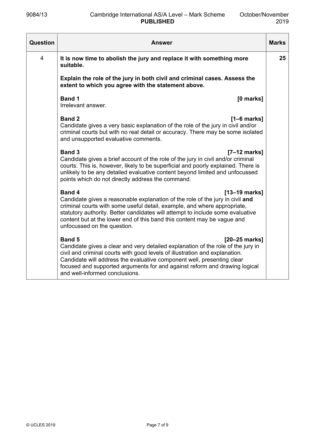 Mark scheme, page 7 of 9
