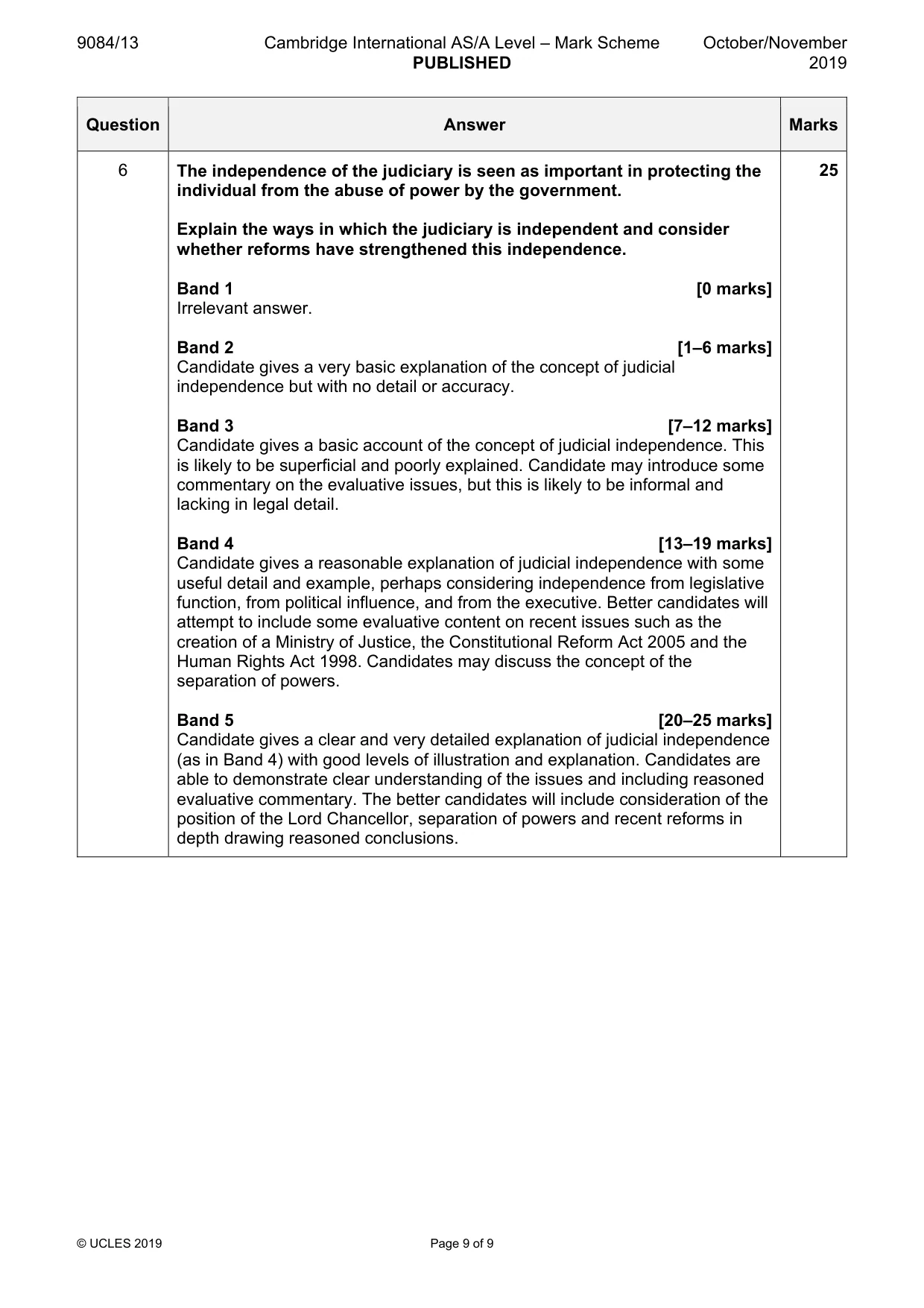 Mark scheme, page 9 of 9