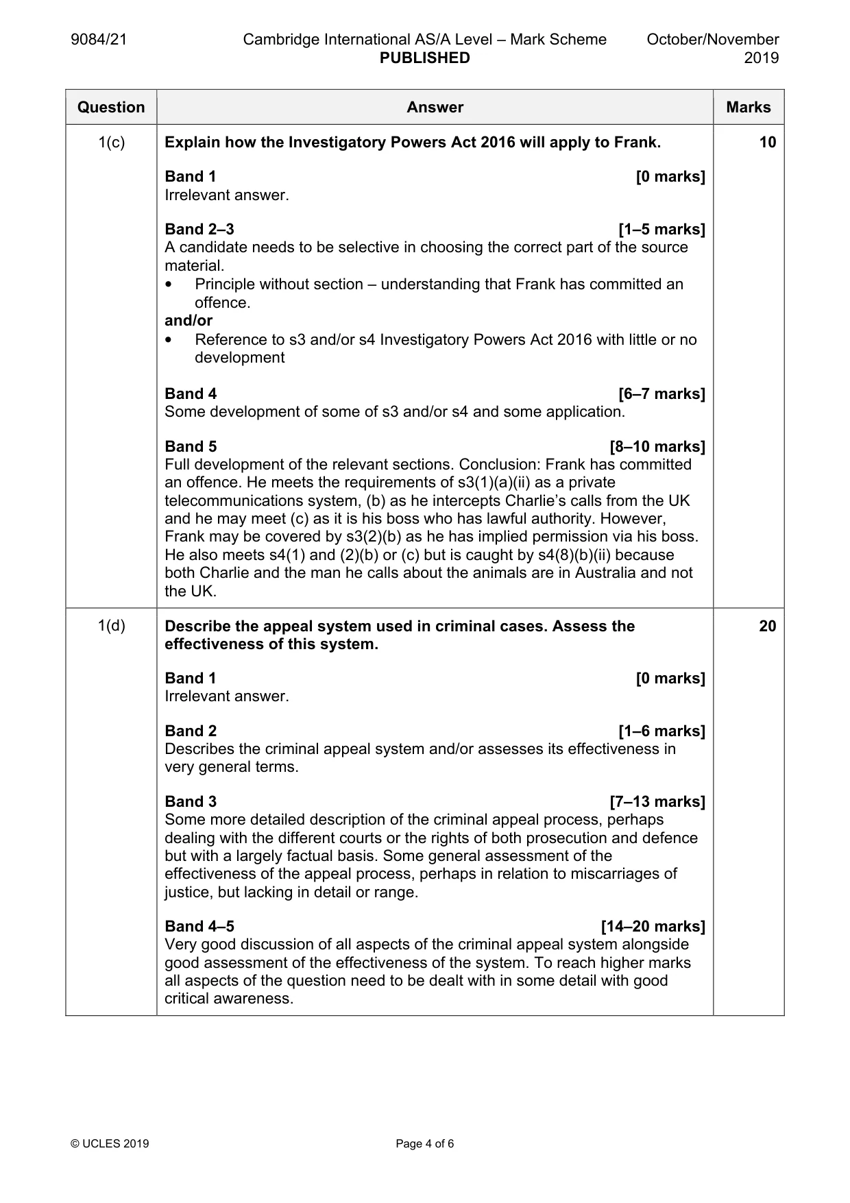 Mark scheme, page 4 of 6