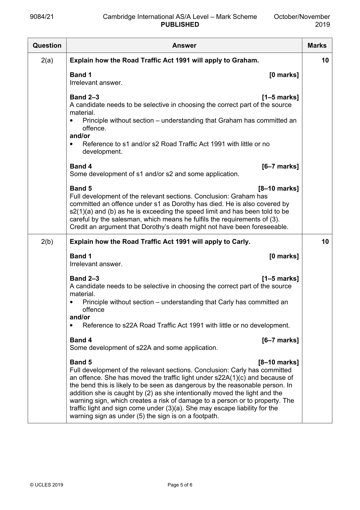 Mark scheme, page 5 of 6