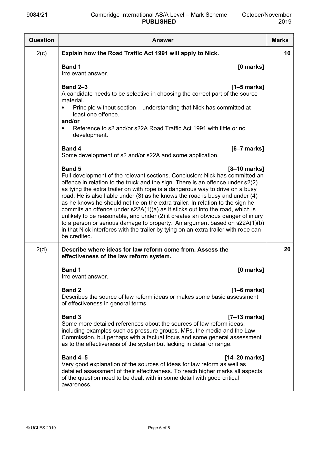 Mark scheme, page 6 of 6