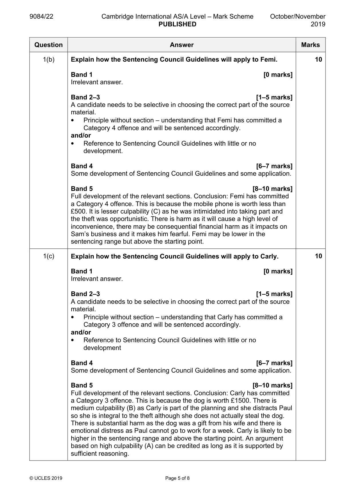 Mark scheme, page 5 of 8