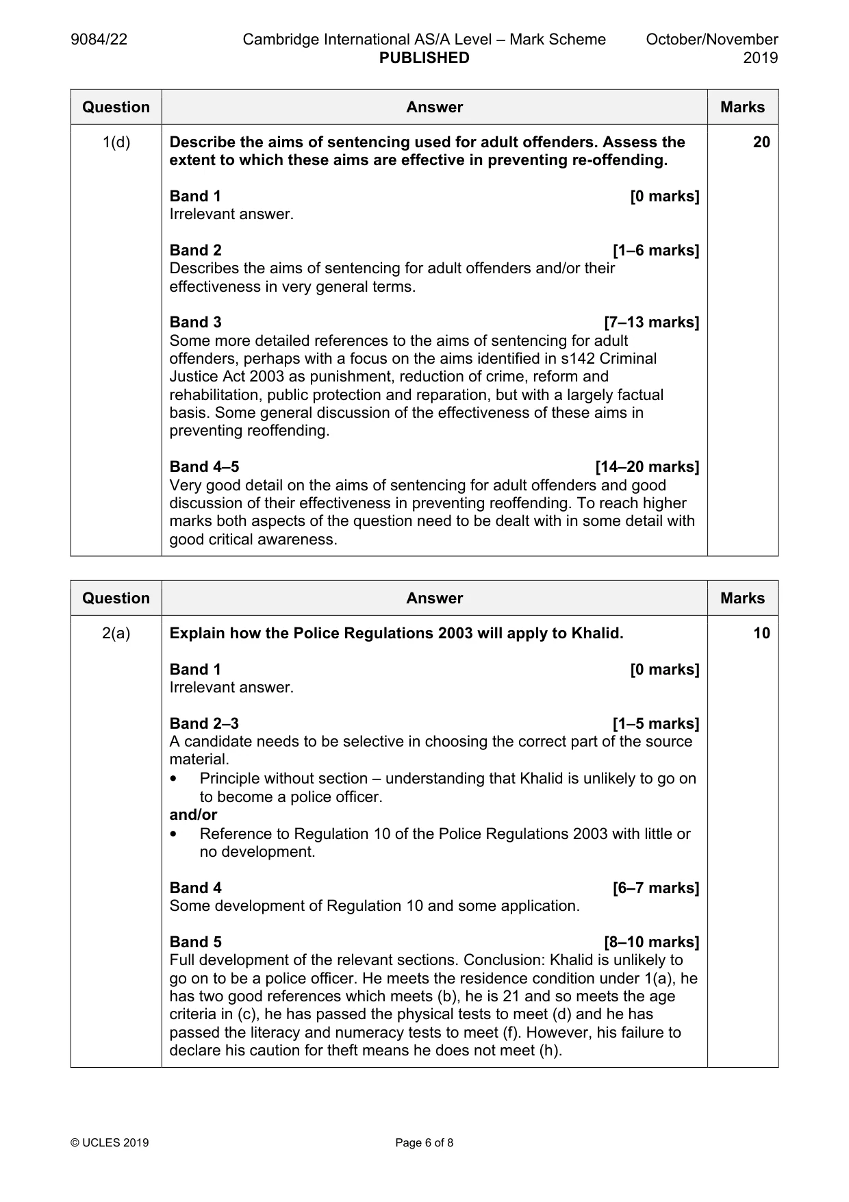 Mark scheme, page 6 of 8