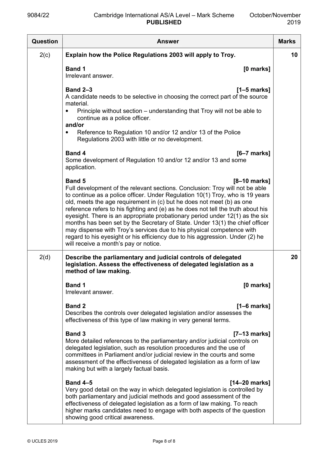 Mark scheme, page 8 of 8