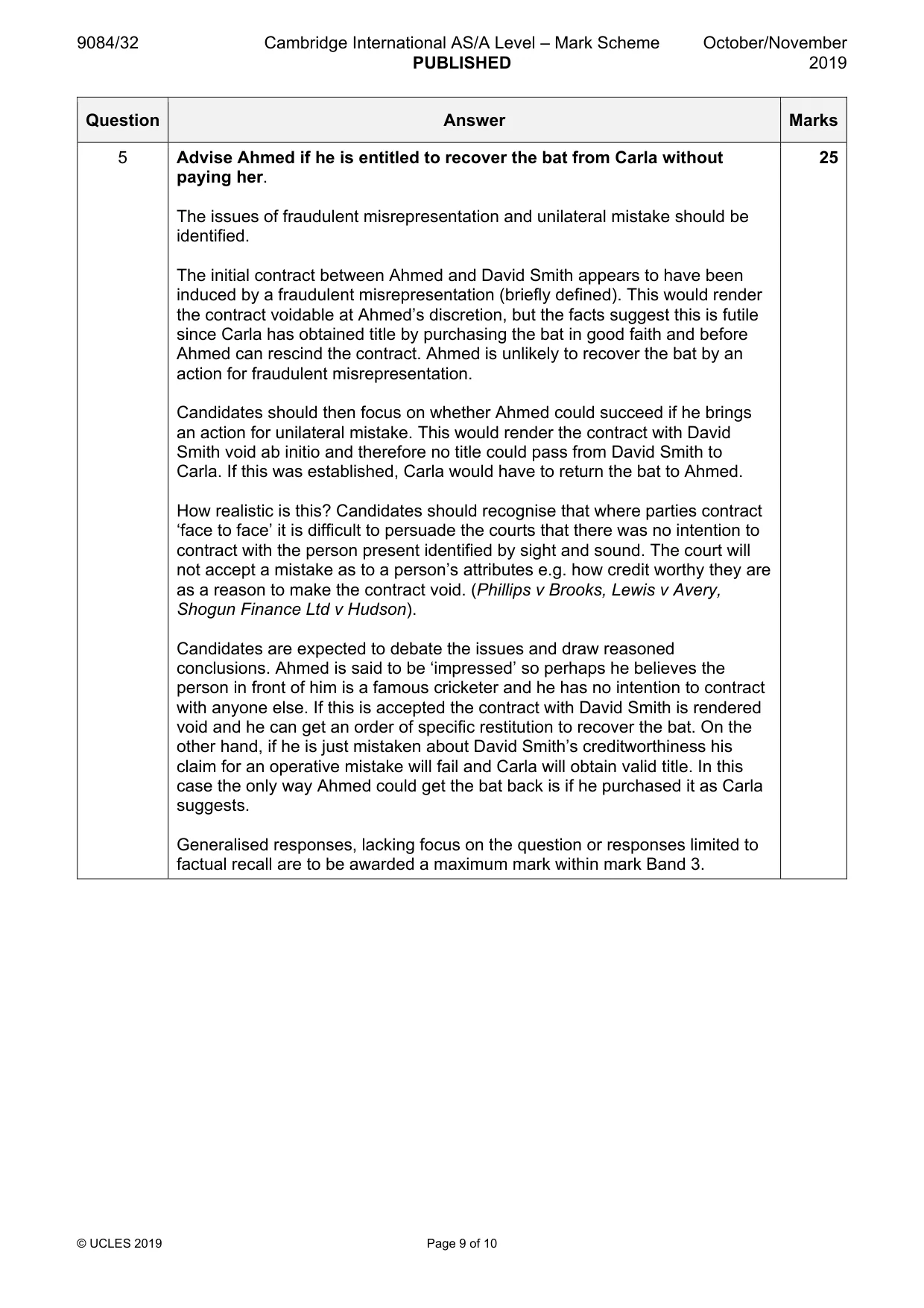 Mark scheme, page 9 of 10