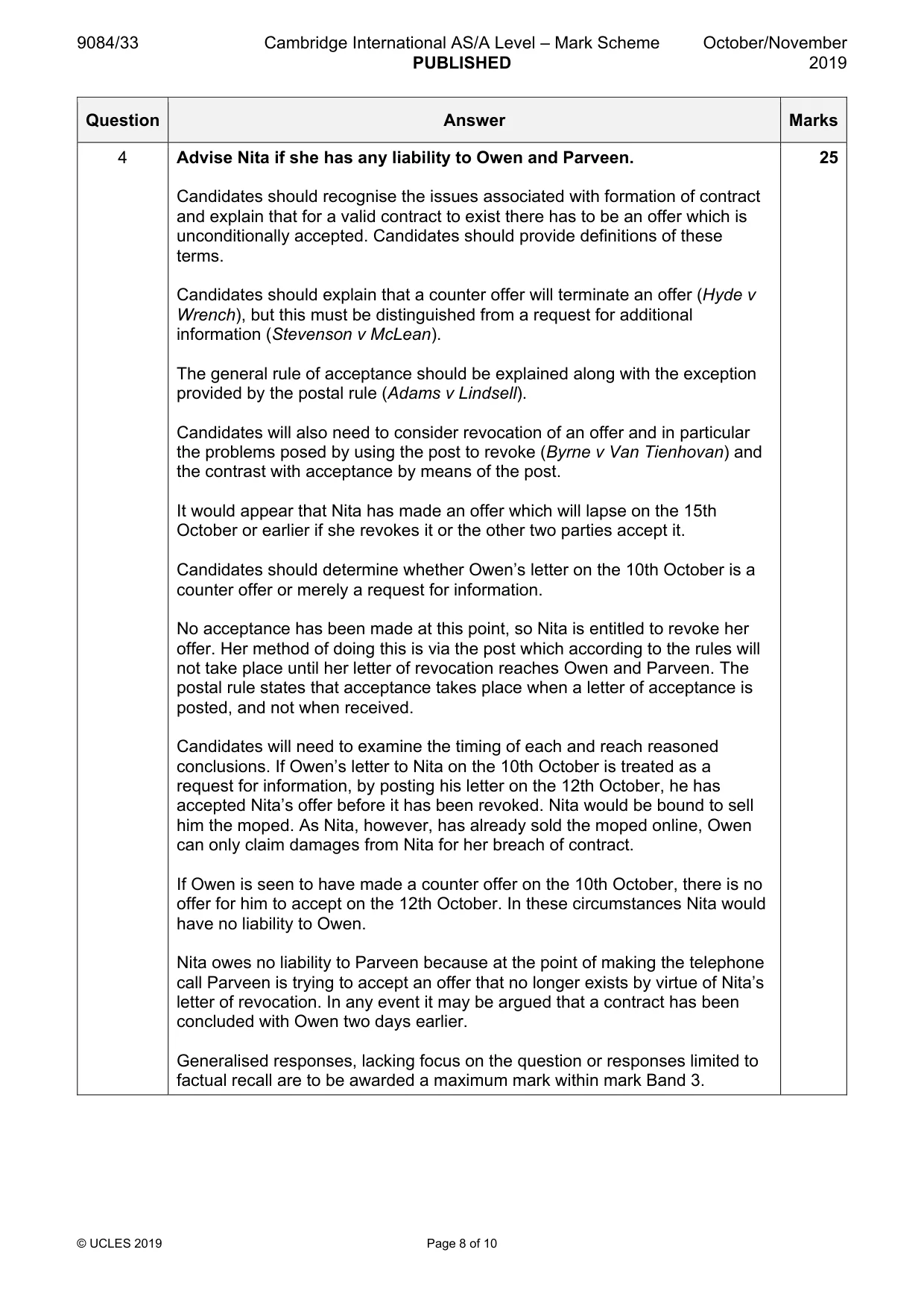 Mark scheme, page 8 of 10