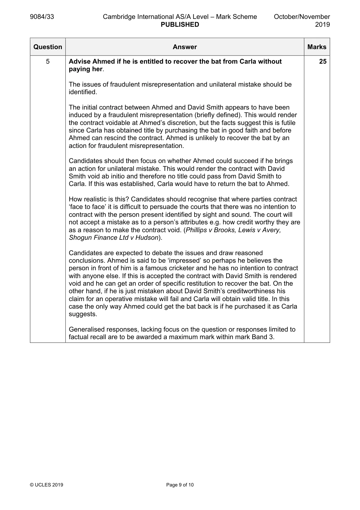 Mark scheme, page 9 of 10