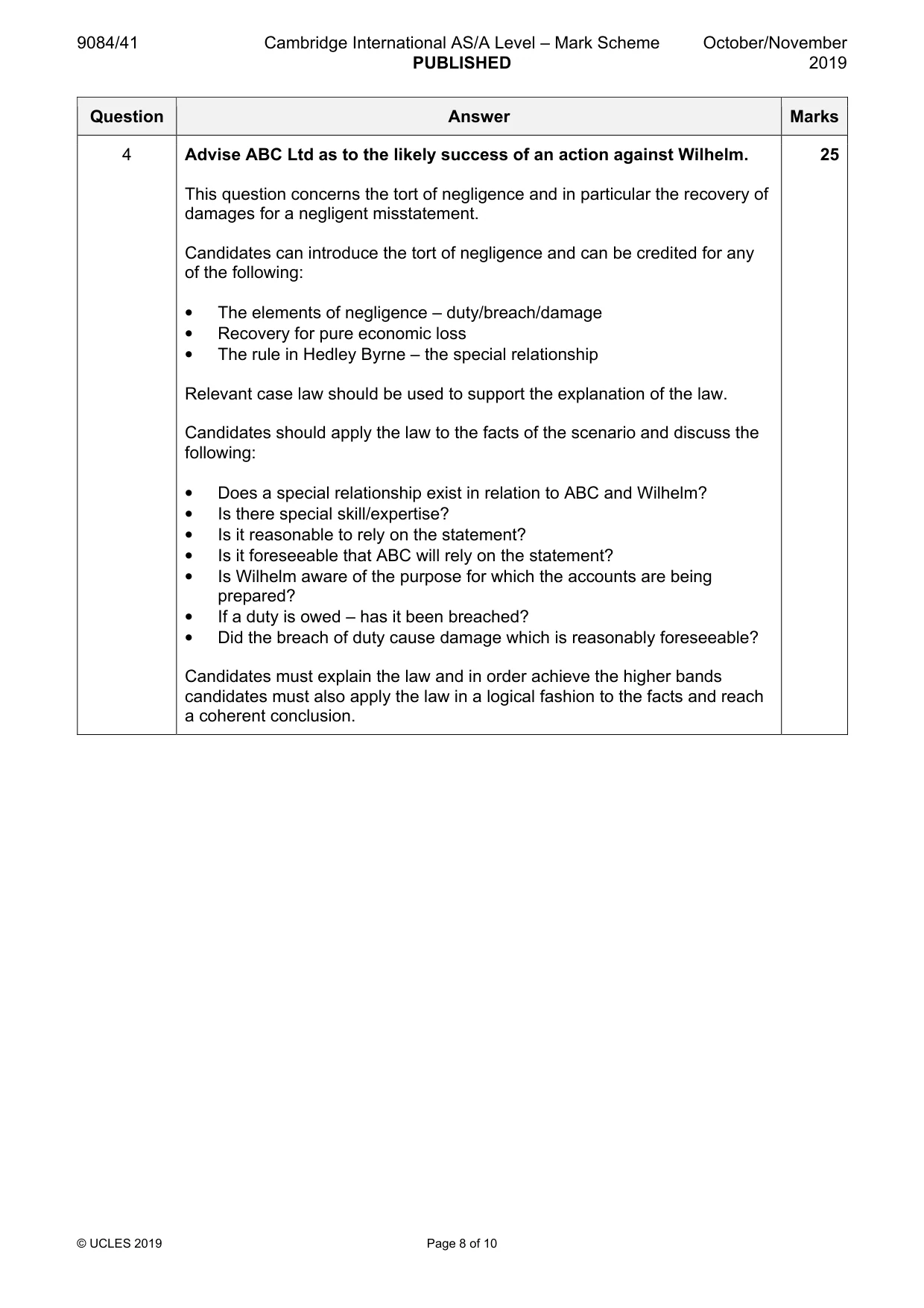 Mark scheme, page 8 of 10