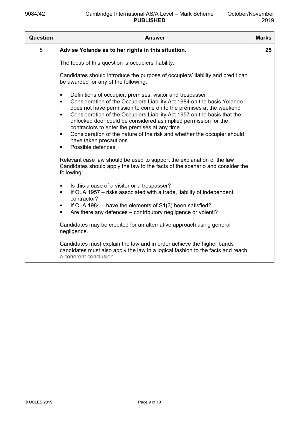 Mark scheme, page 9 of 10