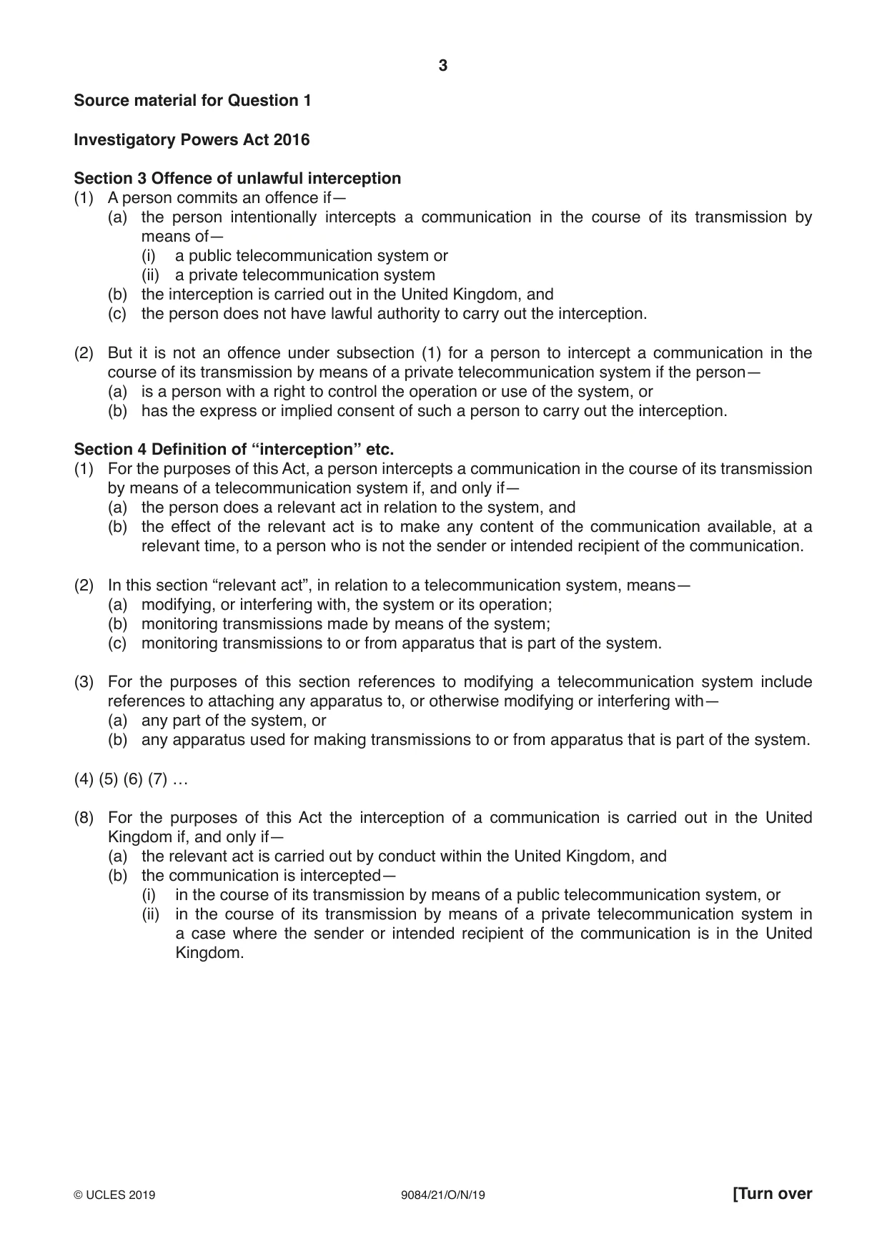 Cambridge A Level Law 9084 2019 Oct/Nov Paper 2 · Variant 1 question paper, page 3 of 8
