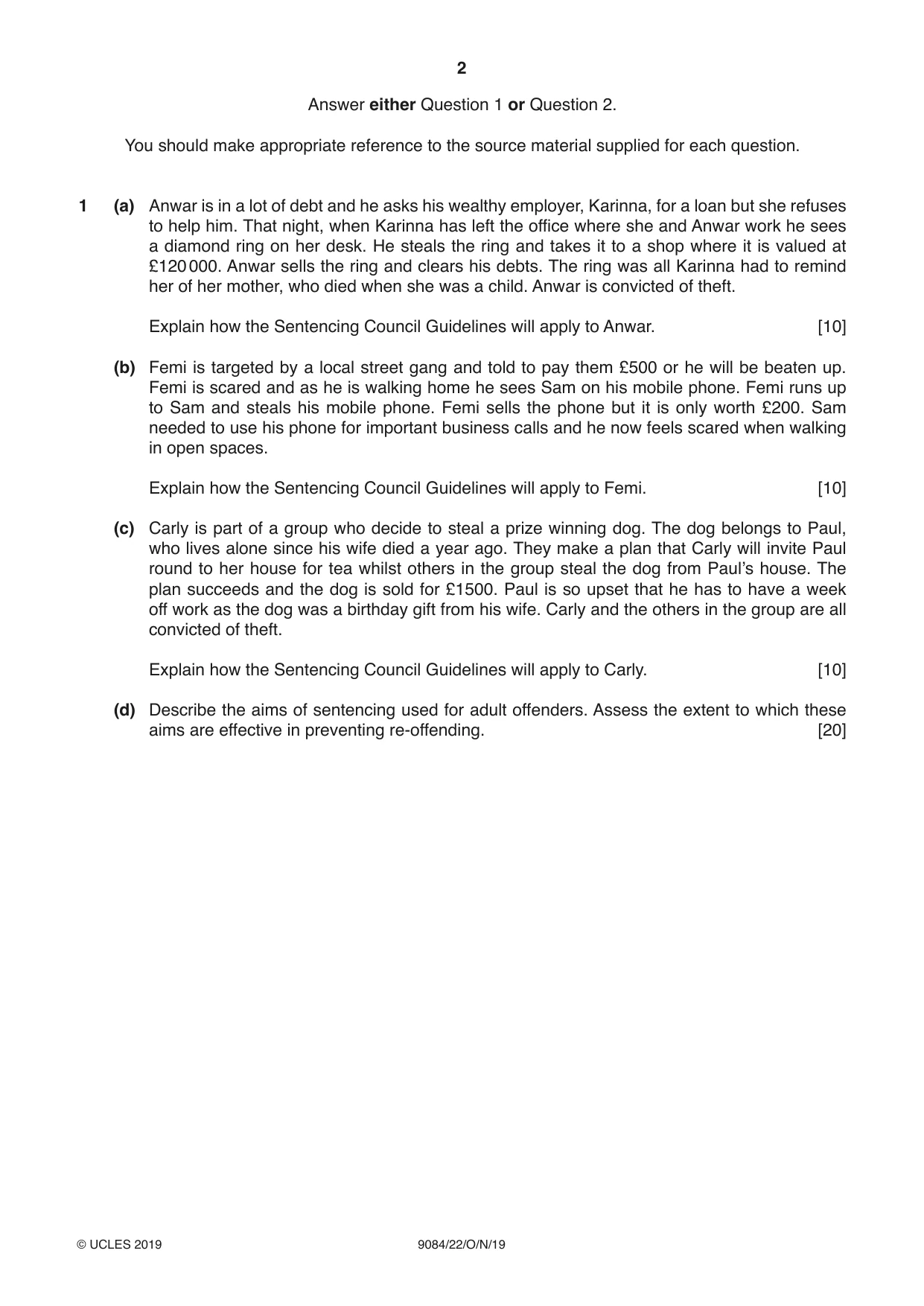 Cambridge A Level Law 9084 2019 Oct/Nov Paper 2 · Variant 2 question paper, page 2 of 8