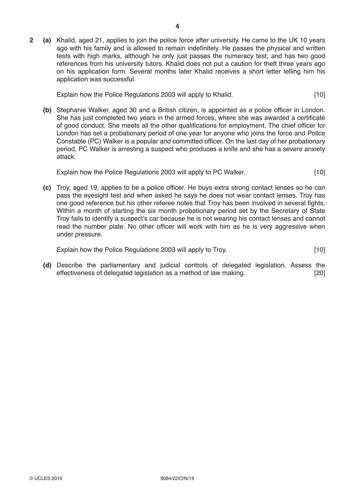 Cambridge A Level Law 9084 2019 Oct/Nov Paper 2 · Variant 2 question paper, page 4 of 8