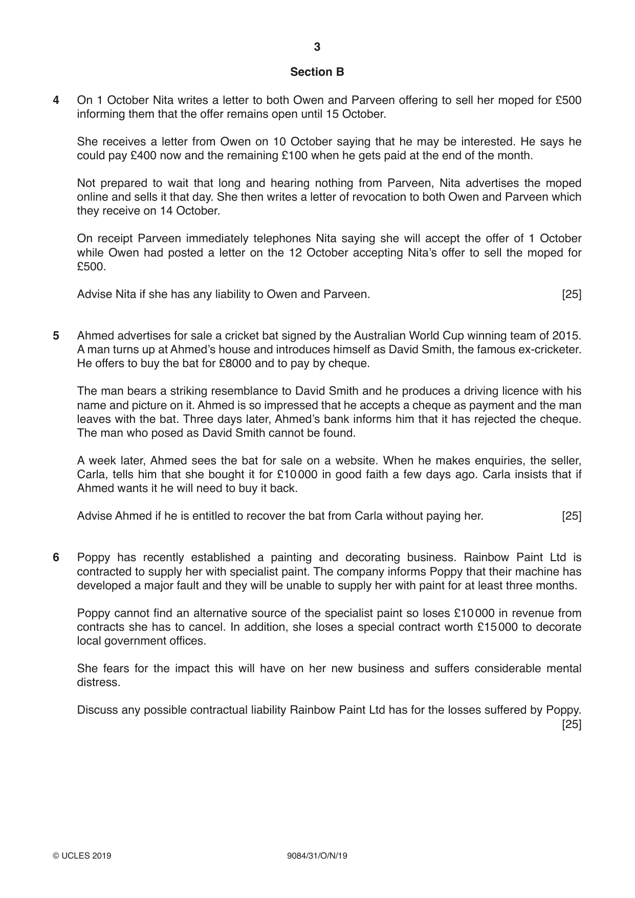 Cambridge A Level Law 9084 2019 Oct/Nov Paper 3 · Variant 1 question paper, page 3 of 4