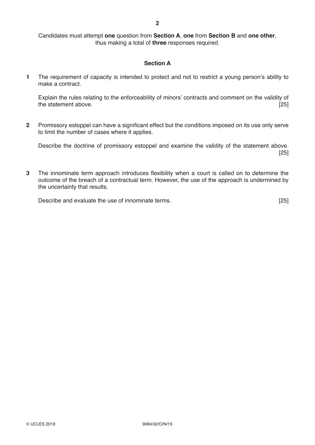 Cambridge A Level Law 9084 2019 Oct/Nov Paper 3 · Variant 2 question paper, page 2 of 4