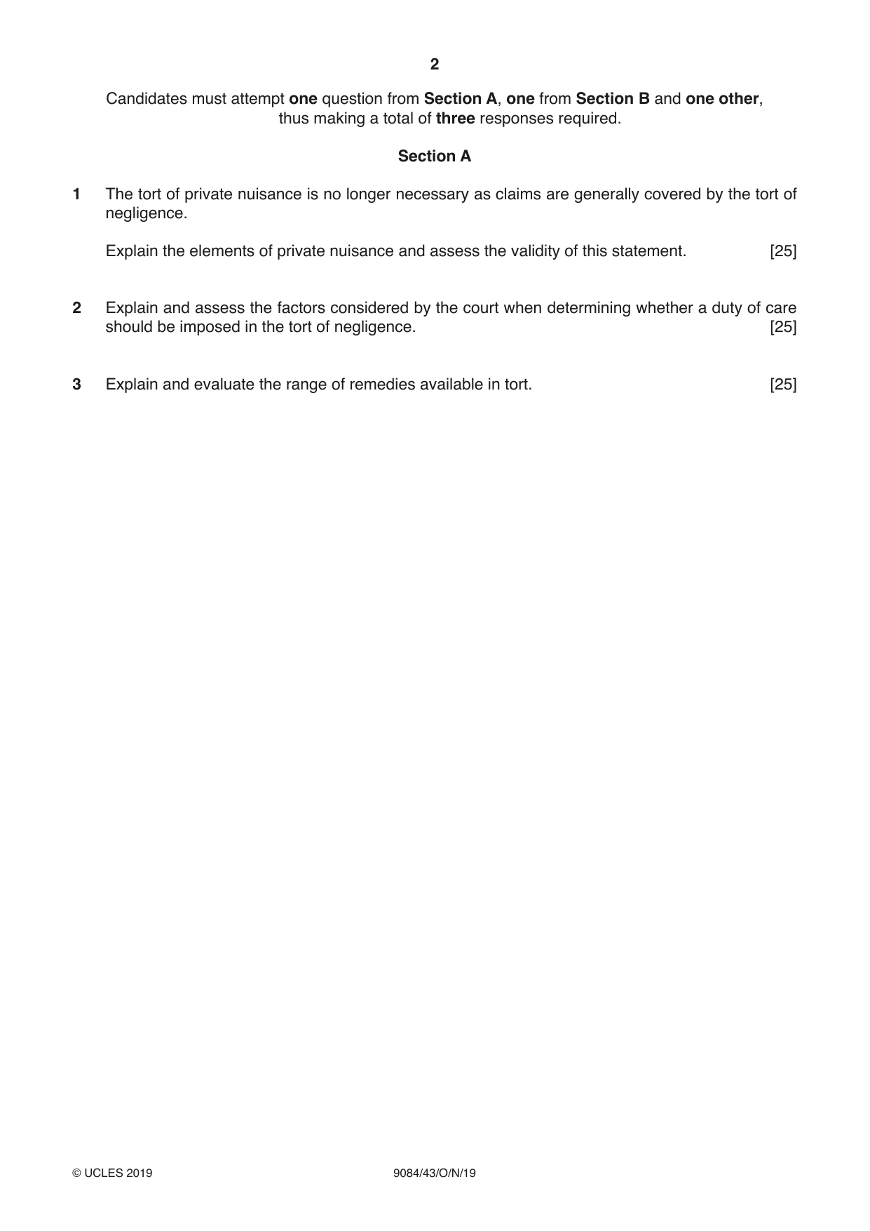 Cambridge A Level Law 9084 2019 Oct/Nov Paper 4 · Variant 3 question paper, page 2 of 4