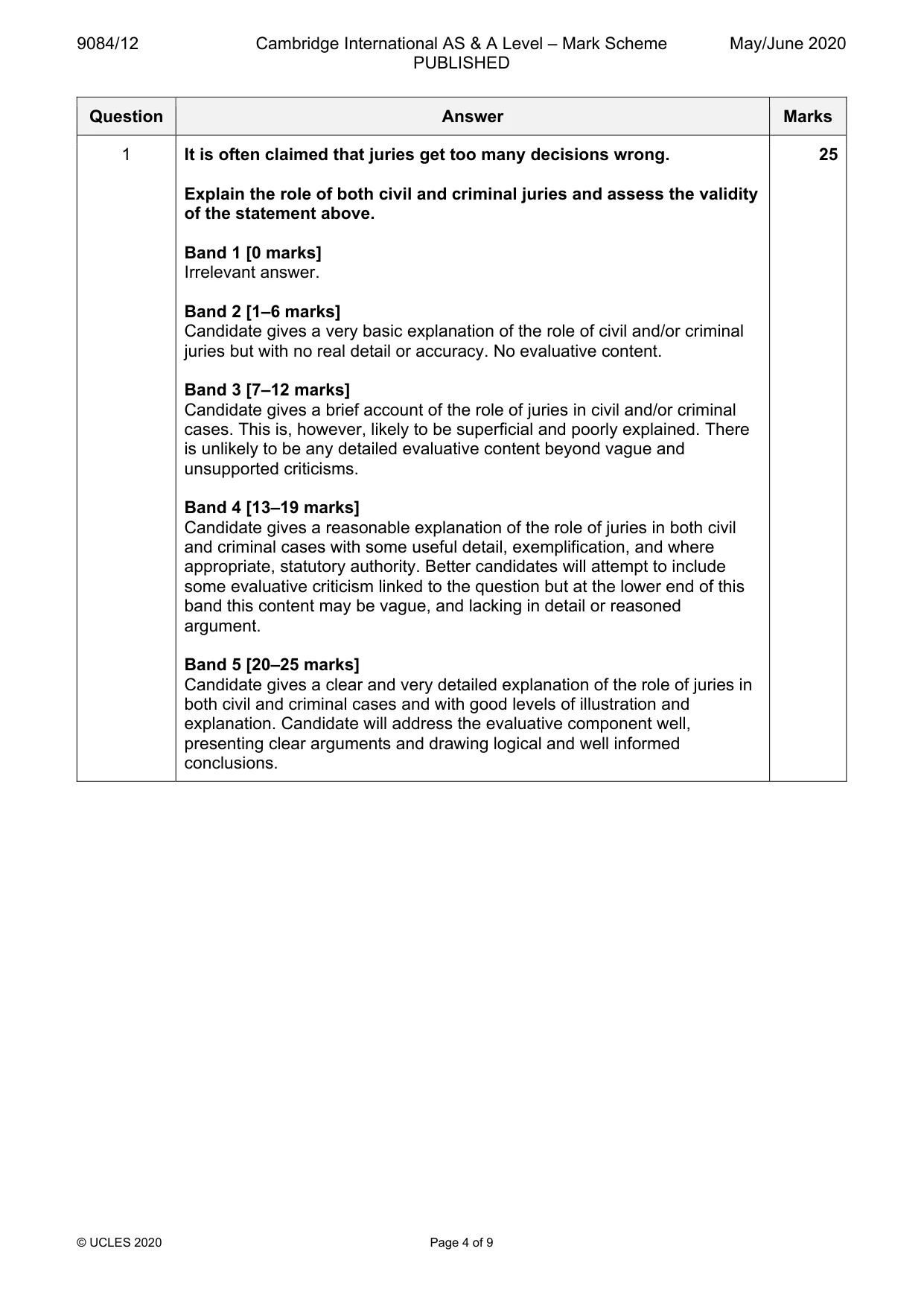 Mark scheme, page 4 of 9