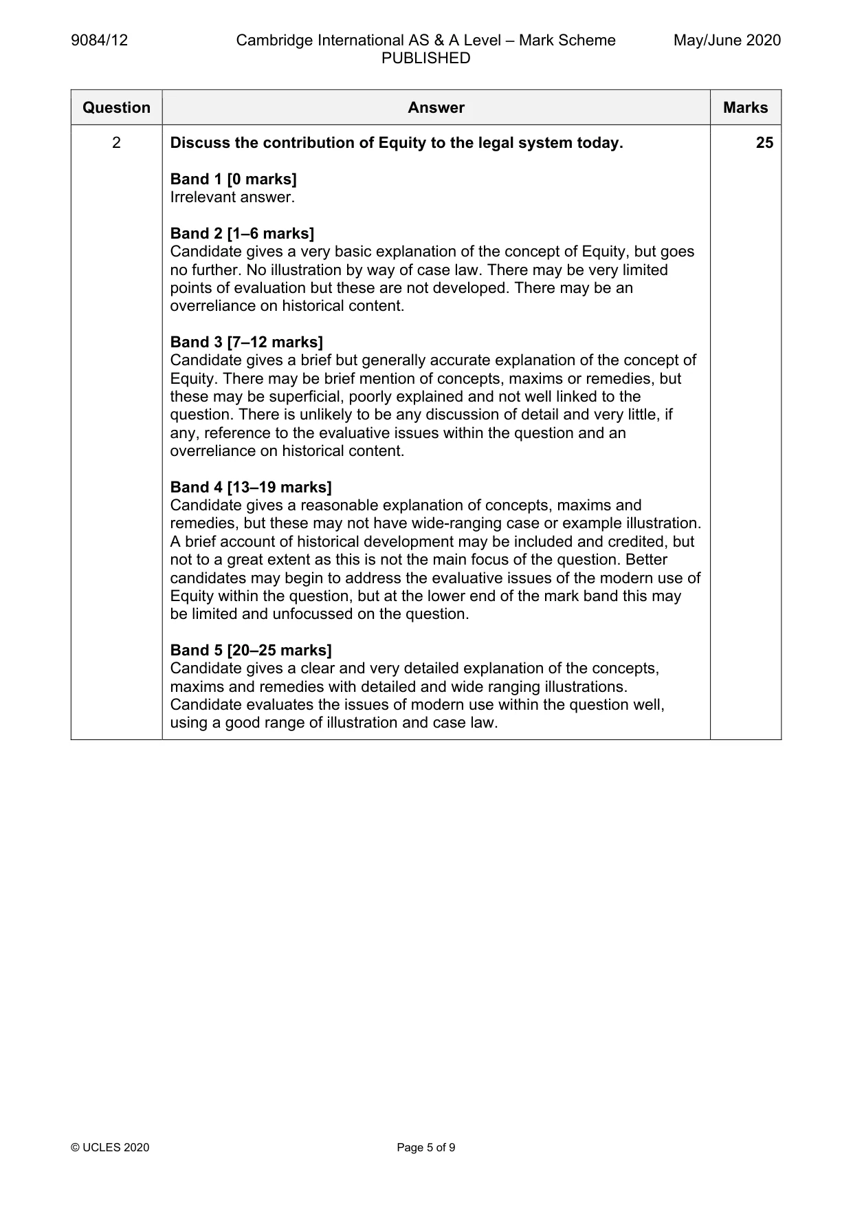 Mark scheme, page 5 of 9