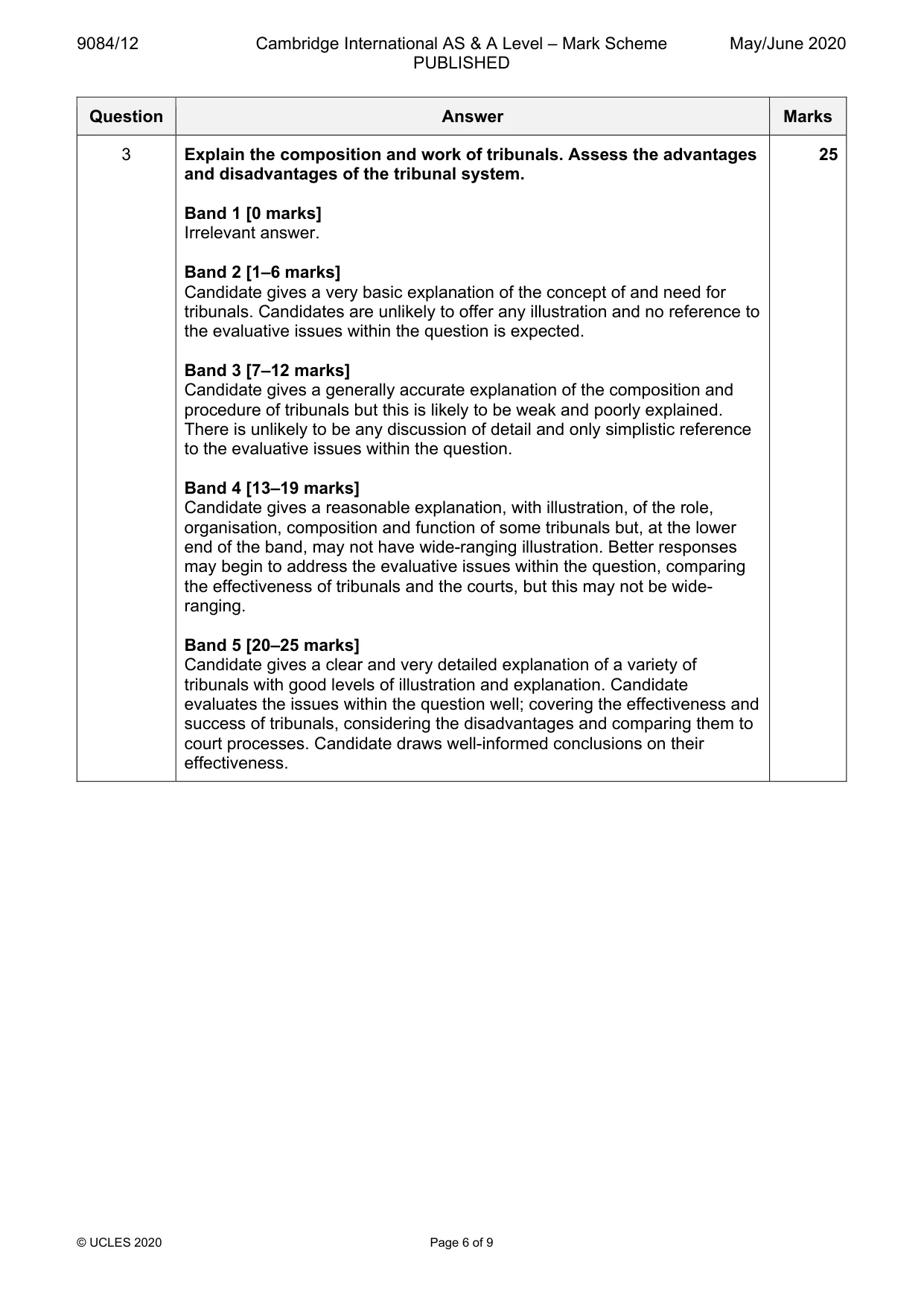 Mark scheme, page 6 of 9