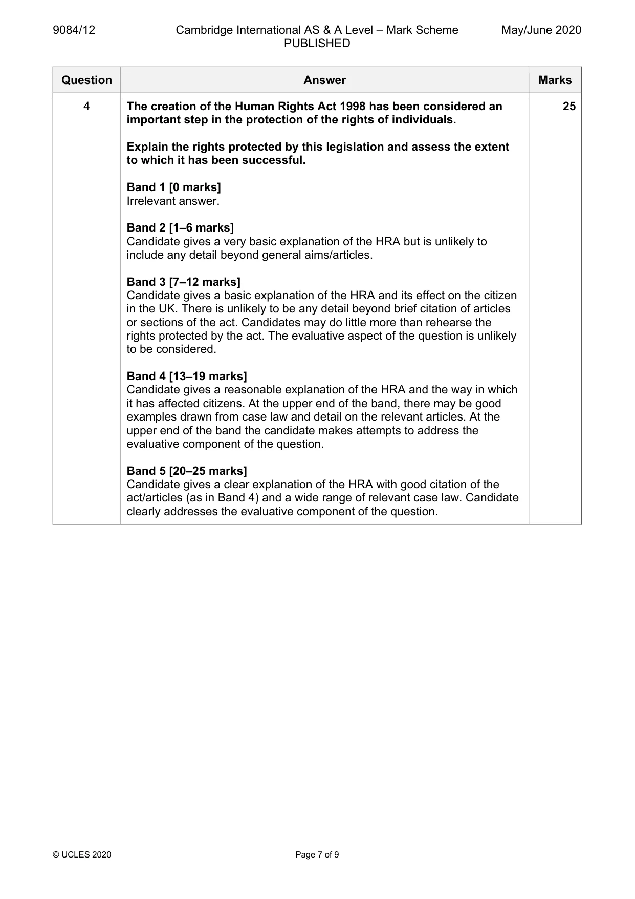 Mark scheme, page 7 of 9