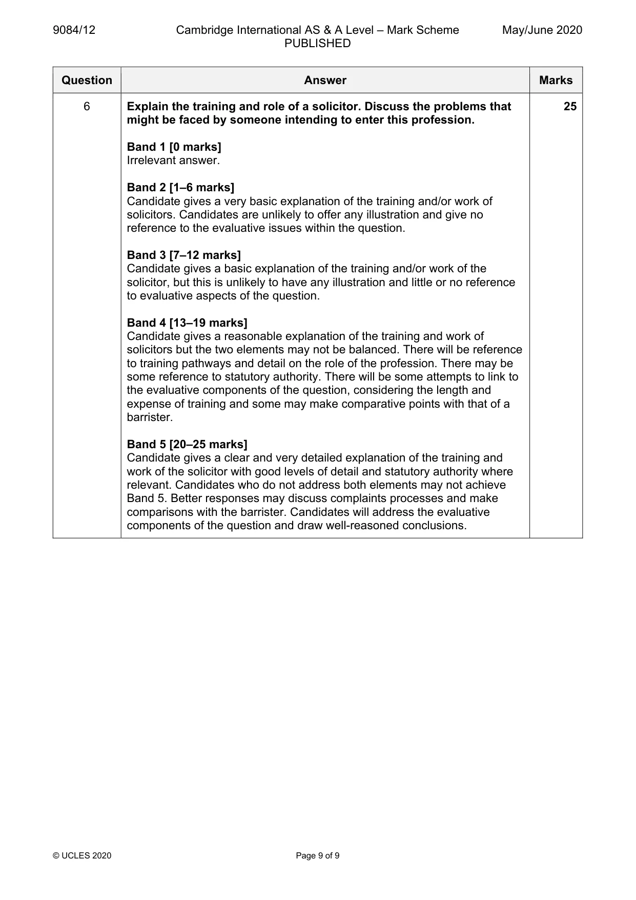 Mark scheme, page 9 of 9