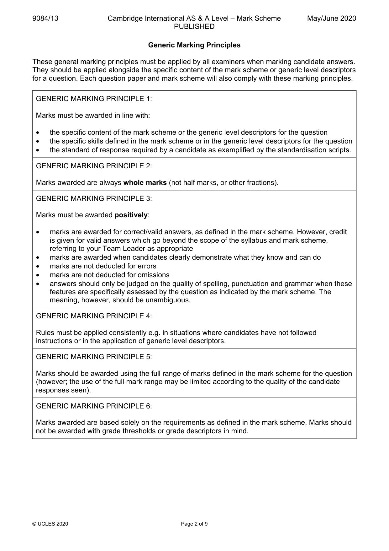 Mark scheme, page 2 of 9
