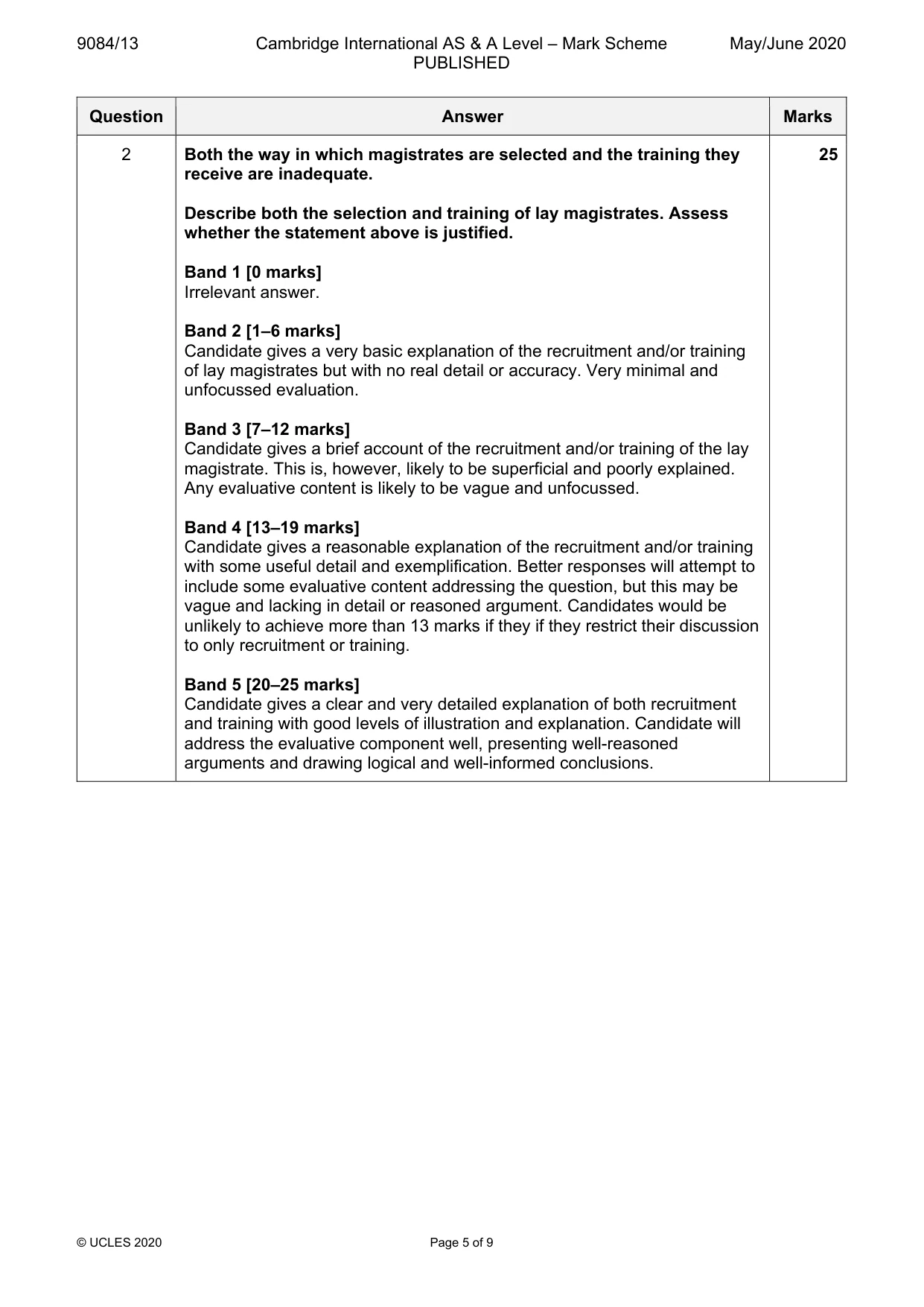 Mark scheme, page 5 of 9