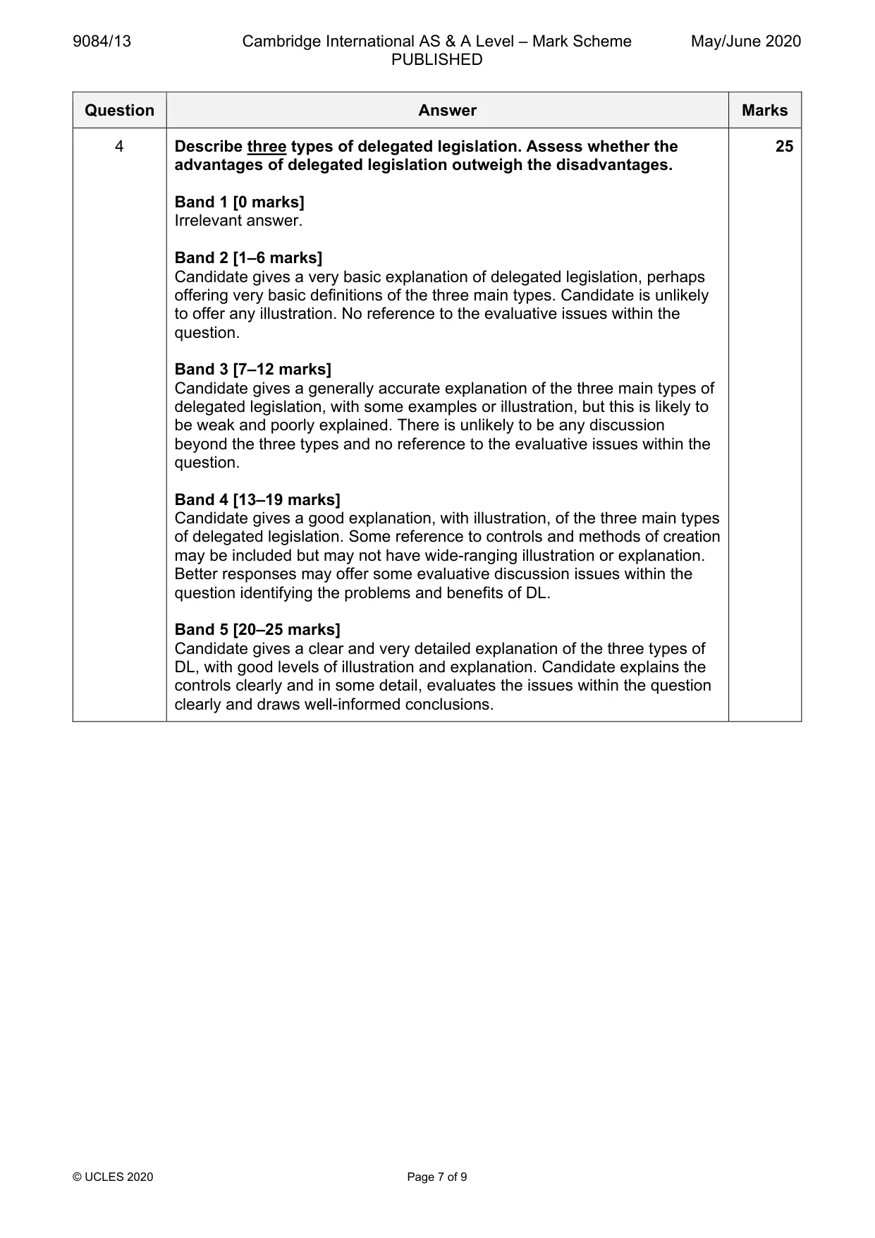 Mark scheme, page 7 of 9