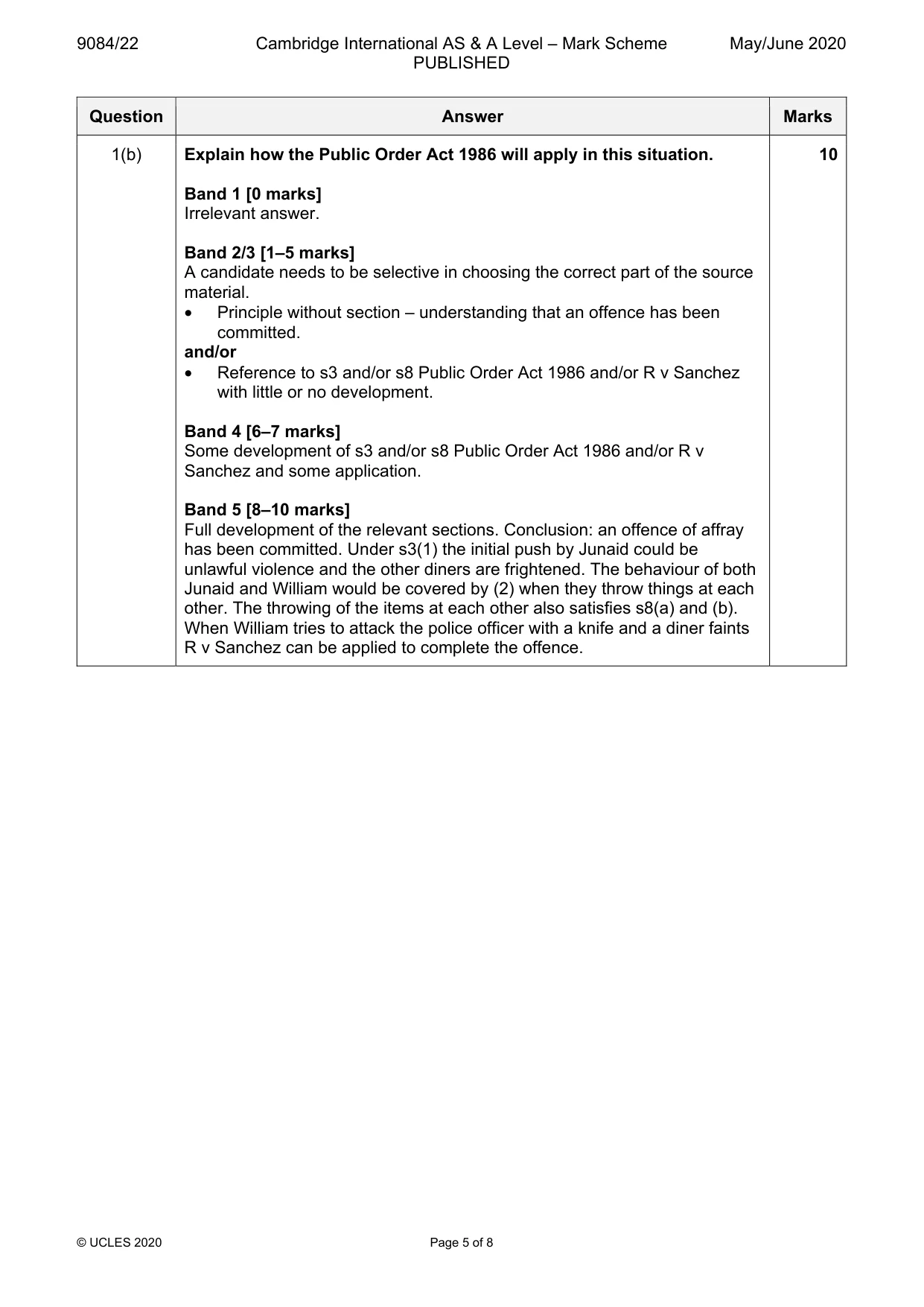 Mark scheme, page 5 of 8