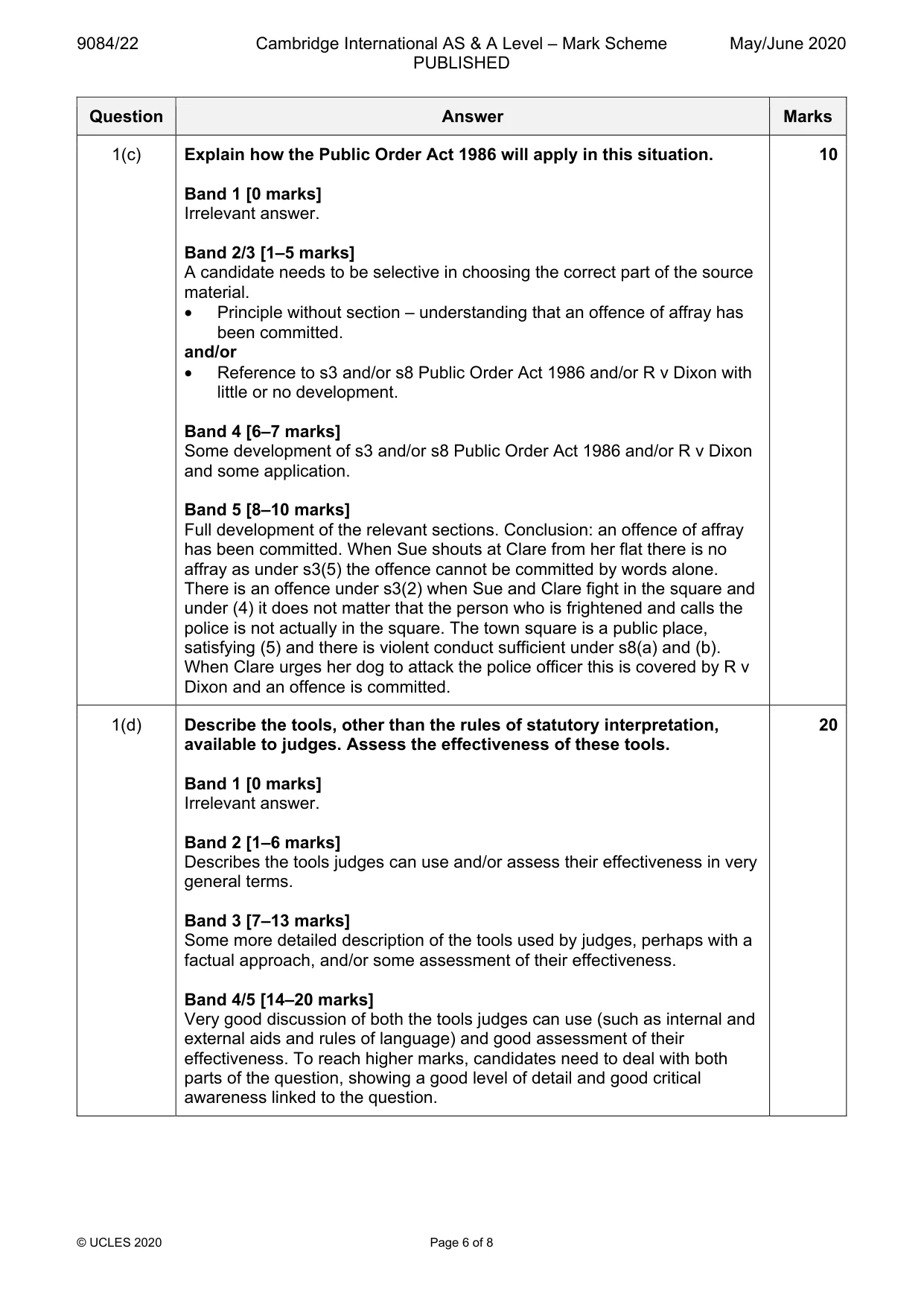 Mark scheme, page 6 of 8