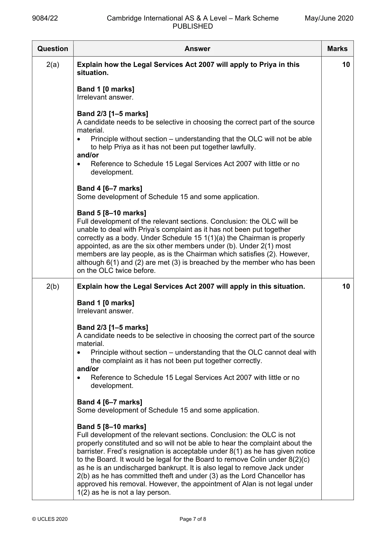 Mark scheme, page 7 of 8