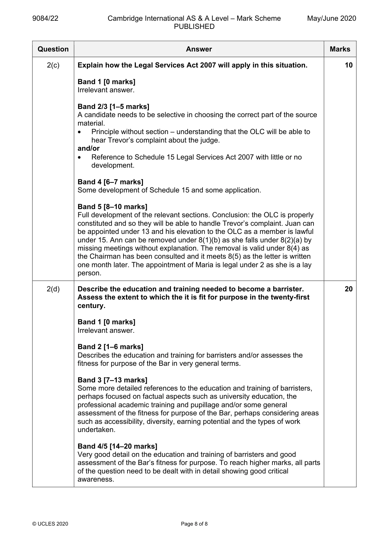 Mark scheme, page 8 of 8