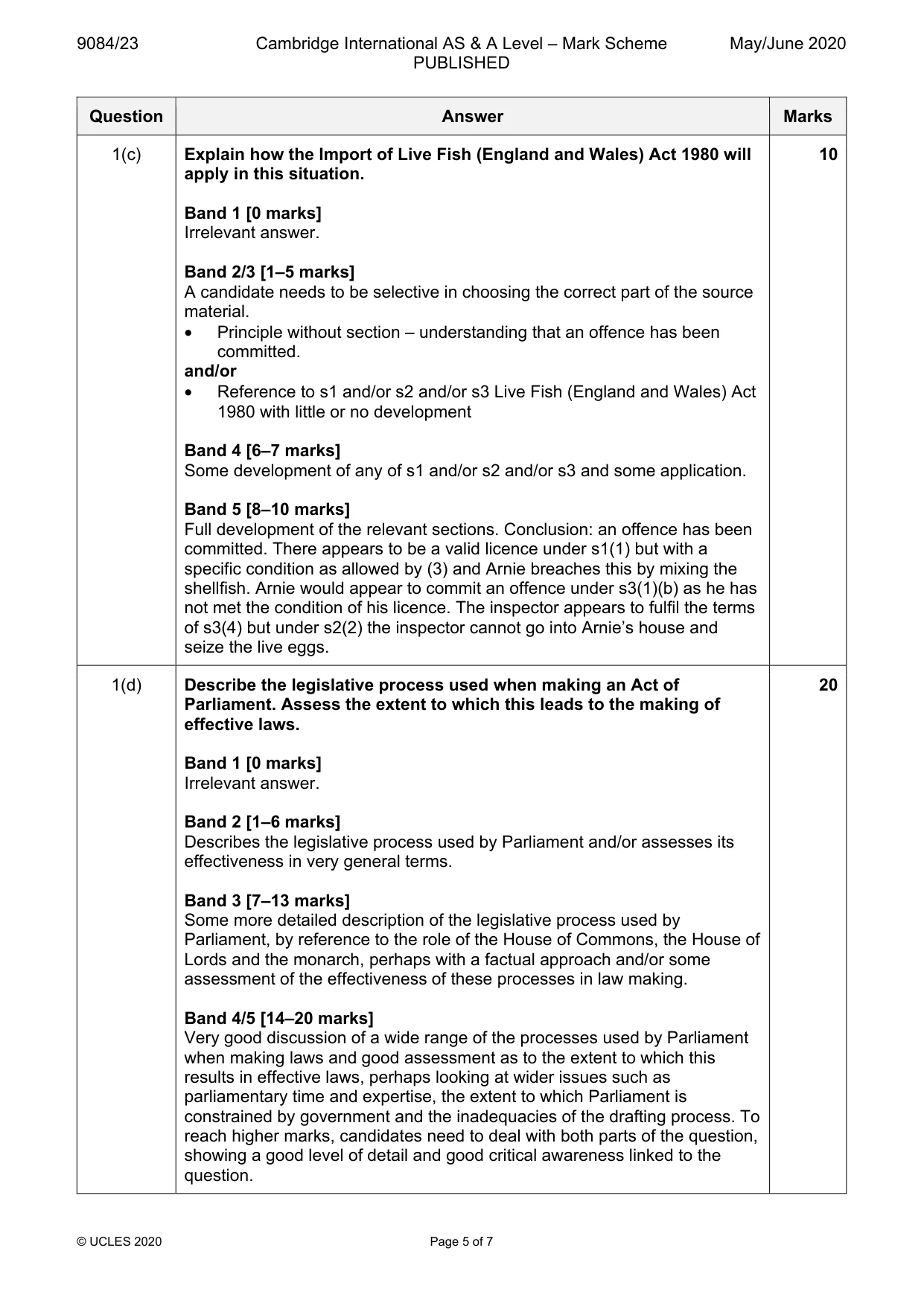 Mark scheme, page 5 of 7