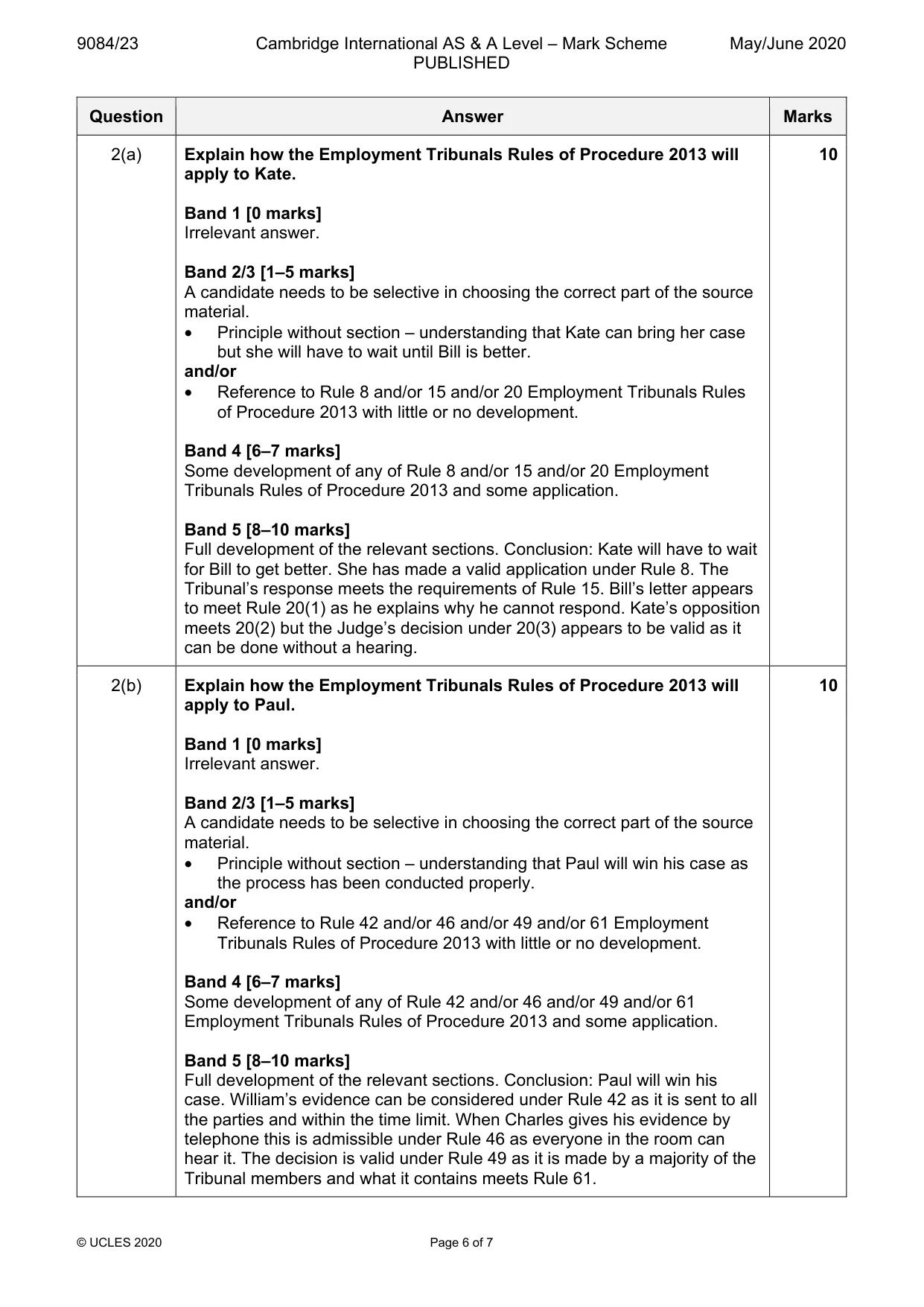 Mark scheme, page 6 of 7