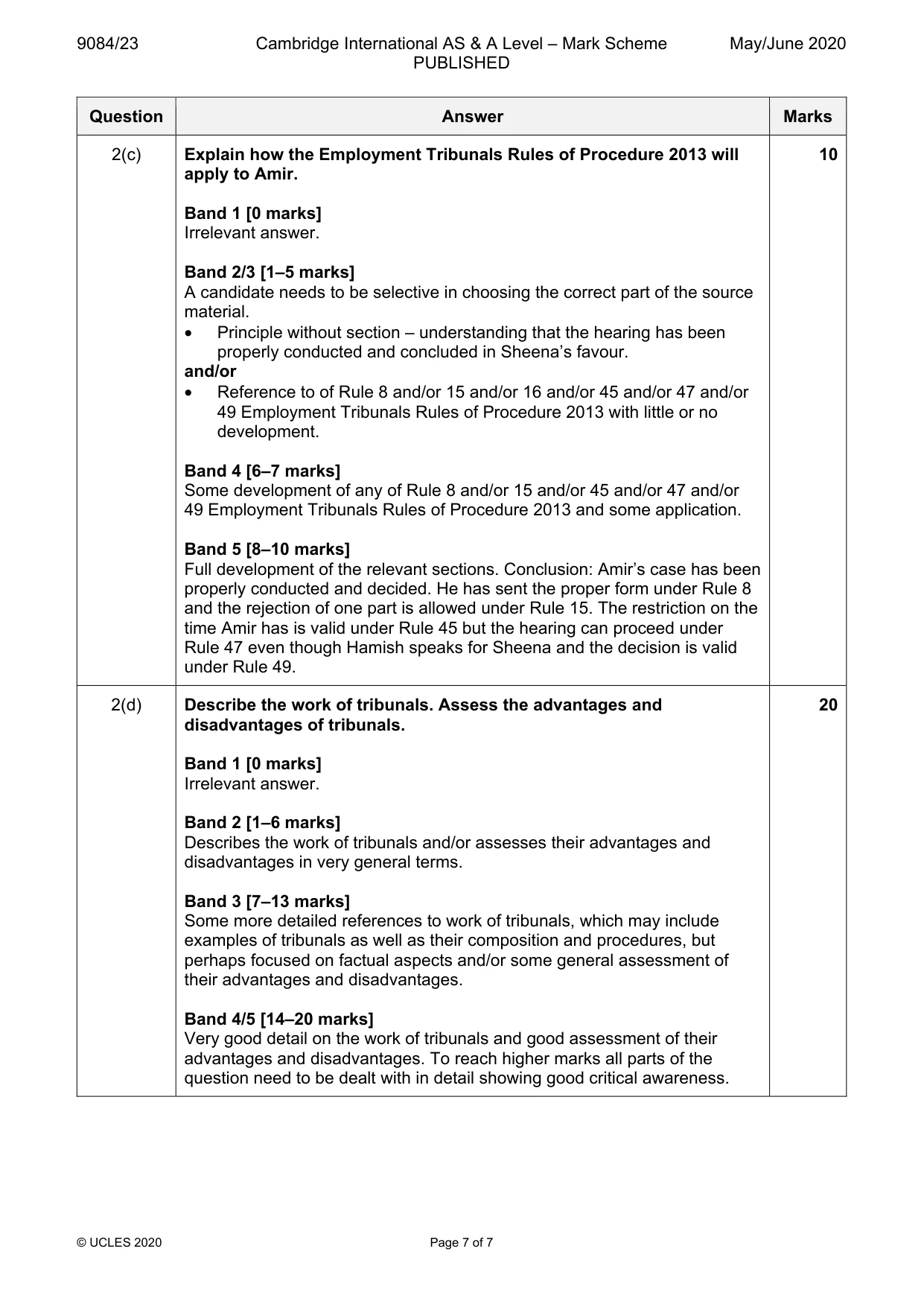 Mark scheme, page 7 of 7