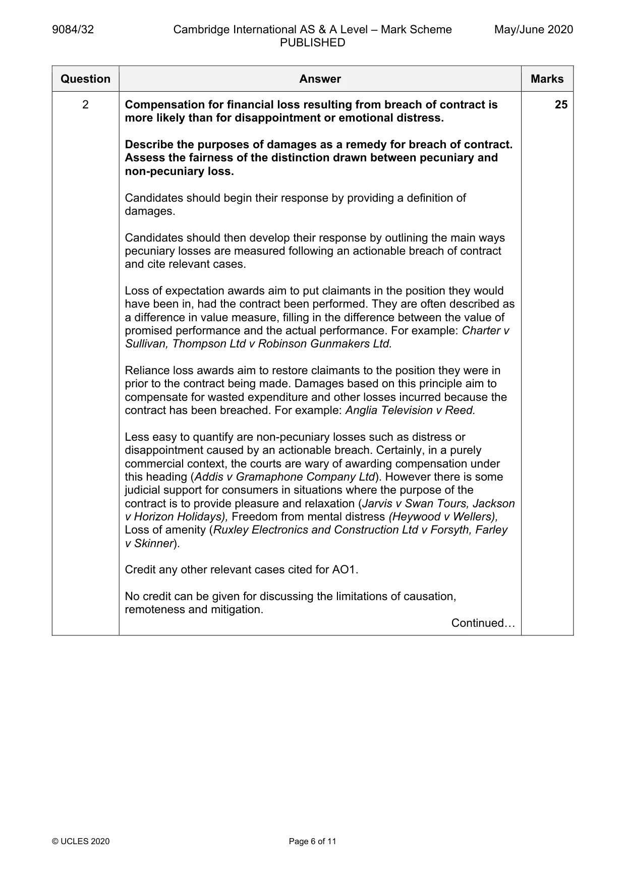 Mark scheme, page 6 of 11