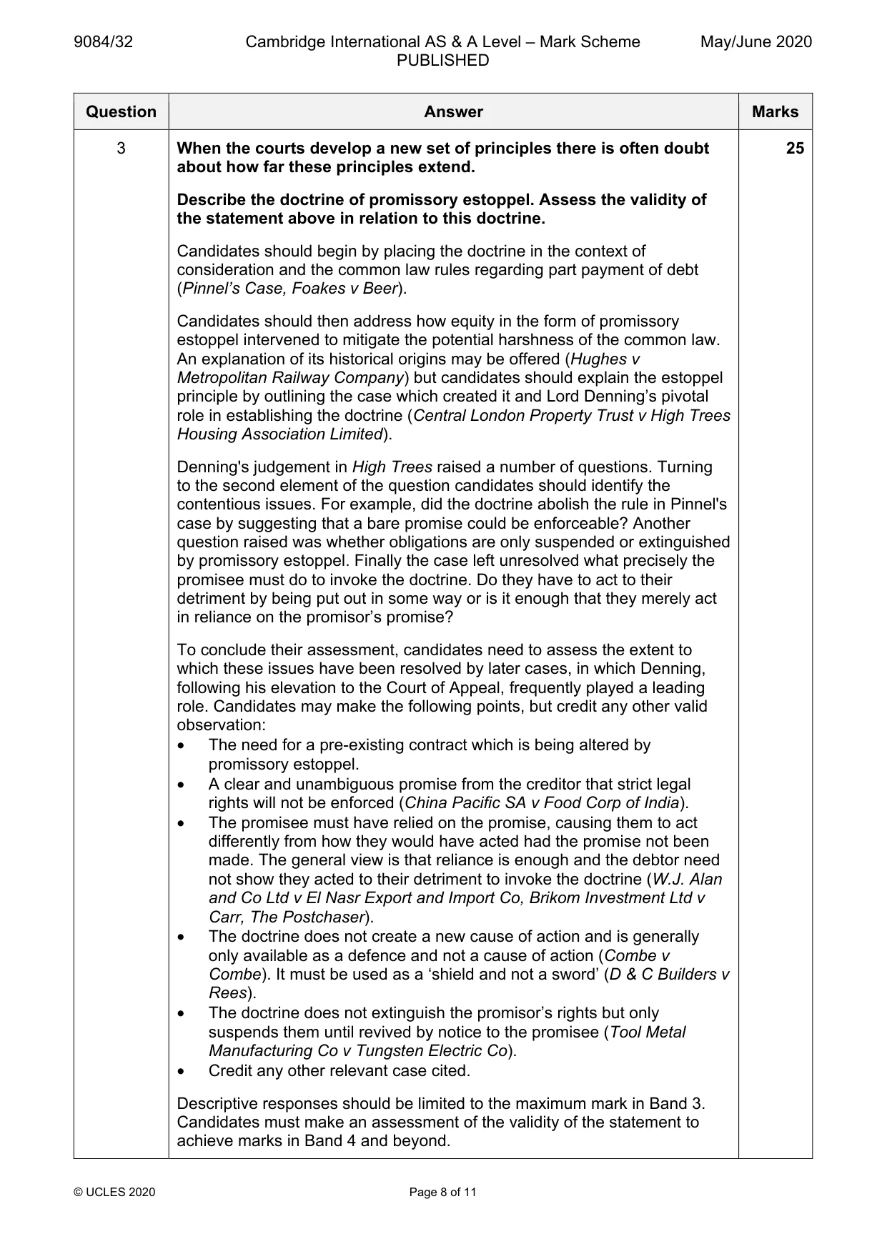 Mark scheme, page 8 of 11
