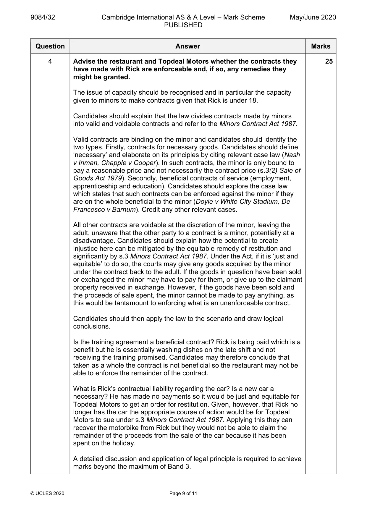 Mark scheme, page 9 of 11