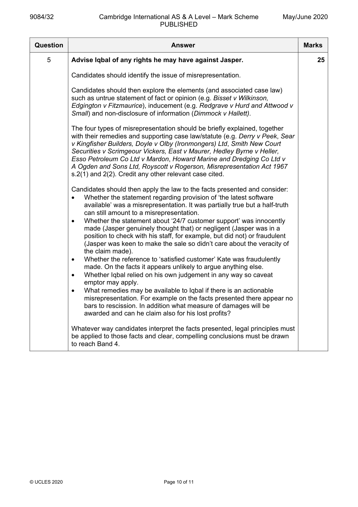 Mark scheme, page 10 of 11