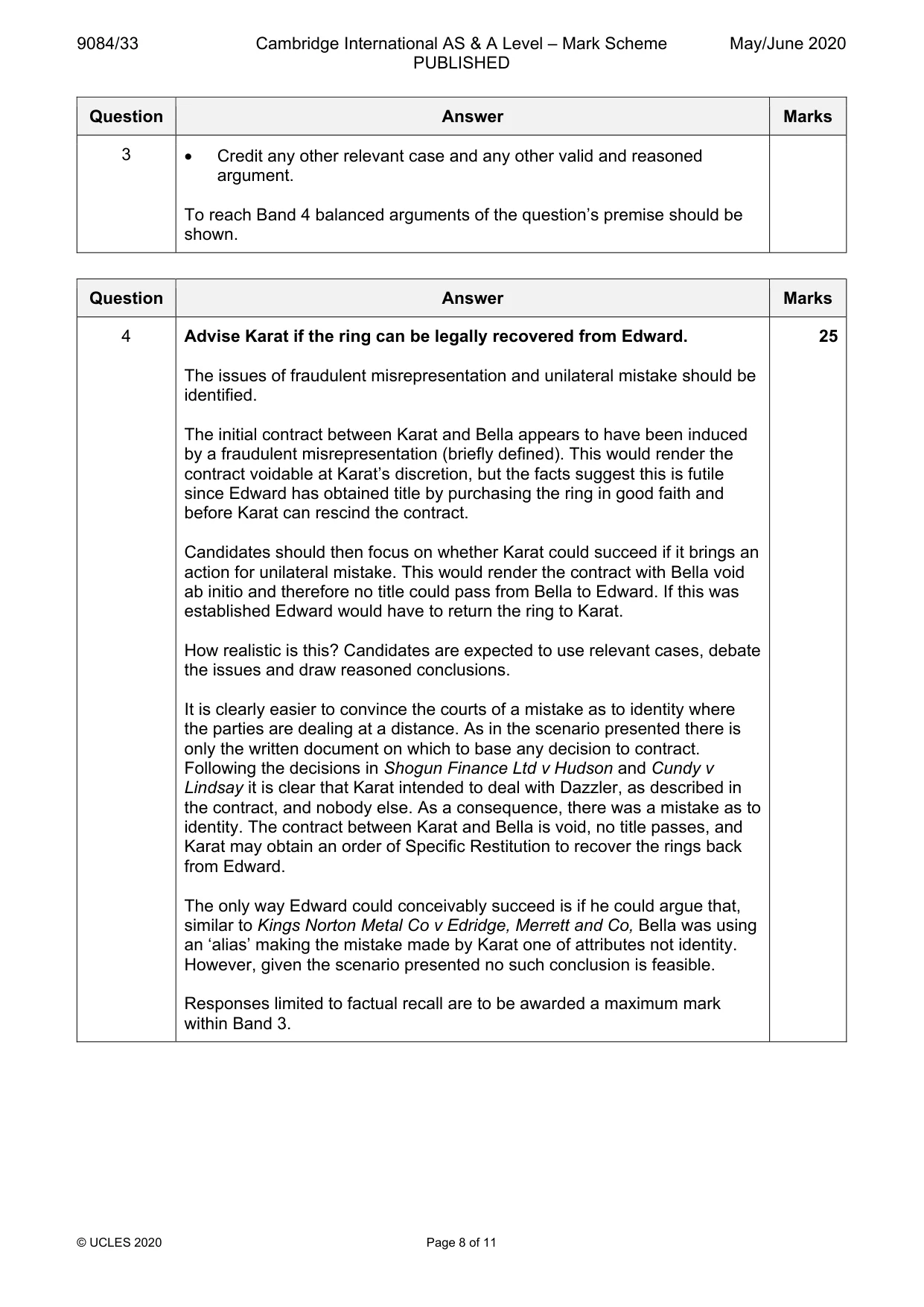 Mark scheme, page 8 of 11