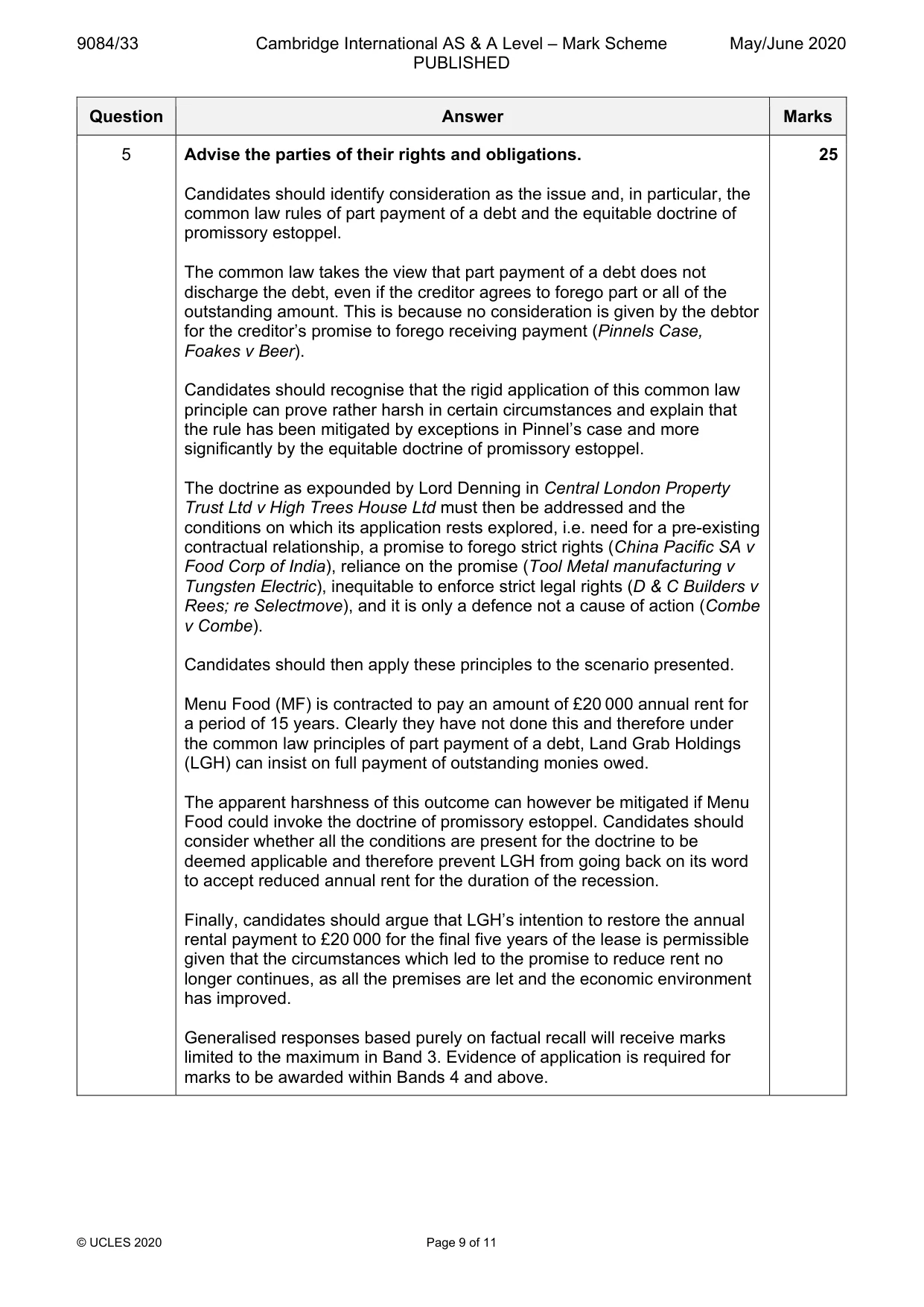 Mark scheme, page 9 of 11