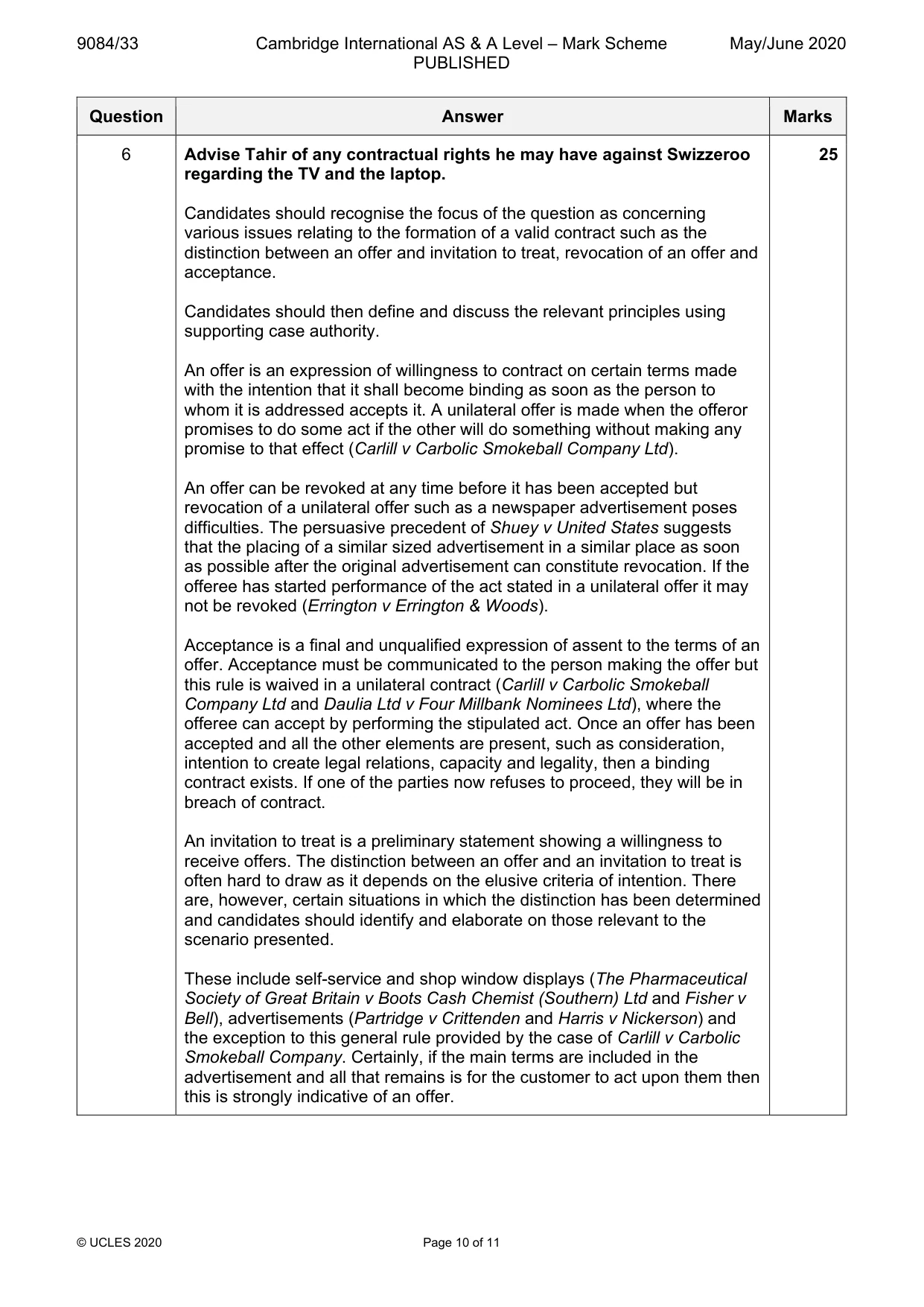 Mark scheme, page 10 of 11