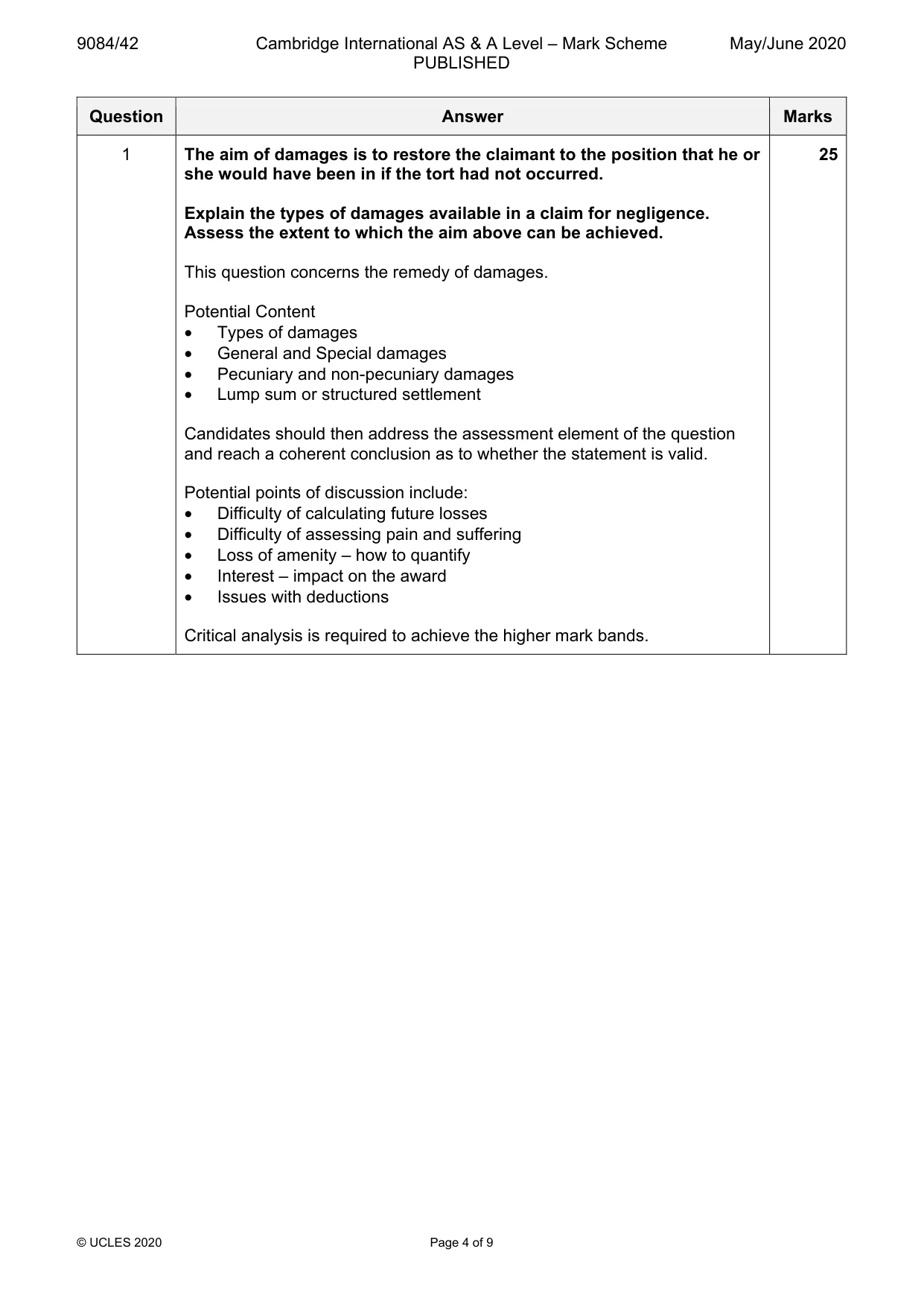 Mark scheme, page 4 of 9