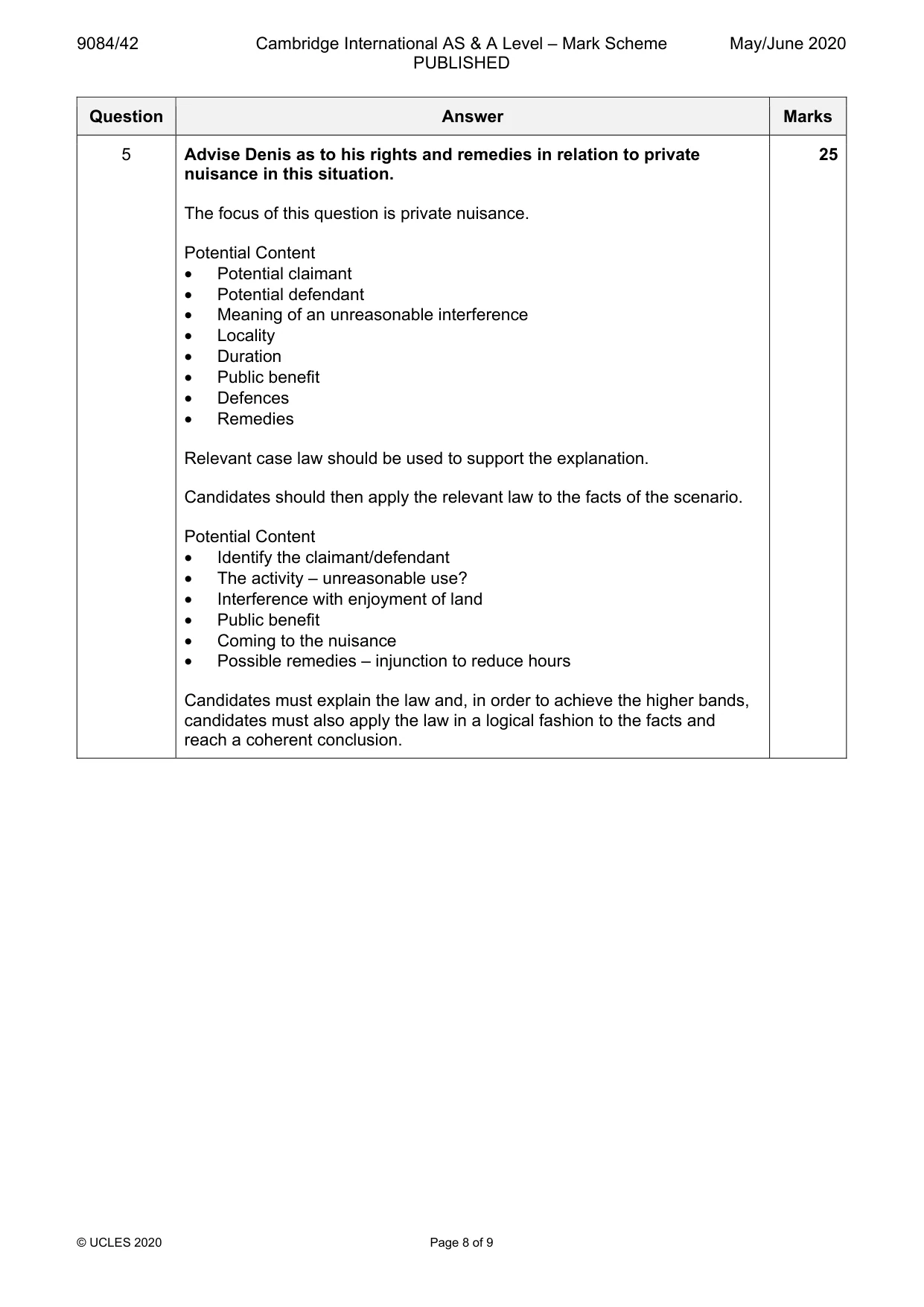 Mark scheme, page 8 of 9
