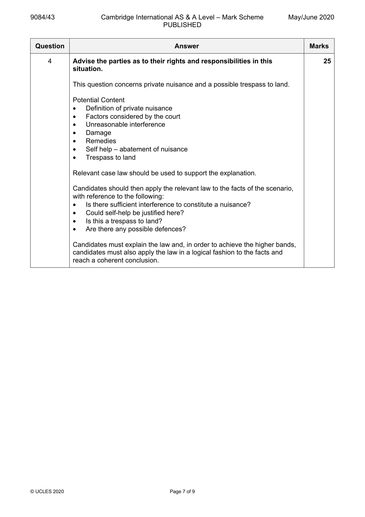Mark scheme, page 7 of 9