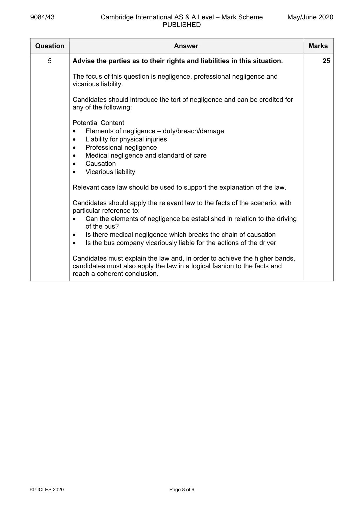 Mark scheme, page 8 of 9