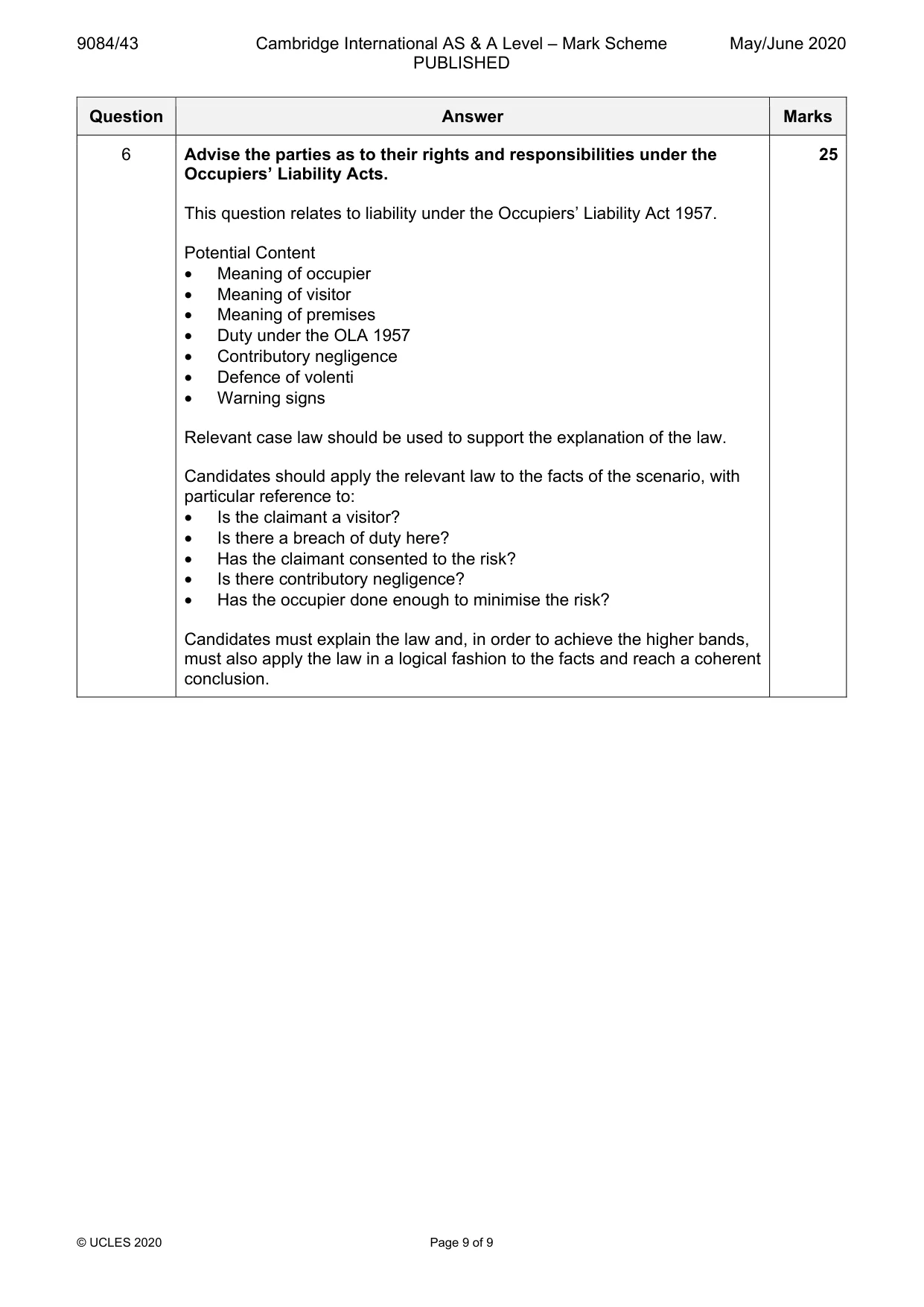 Mark scheme, page 9 of 9